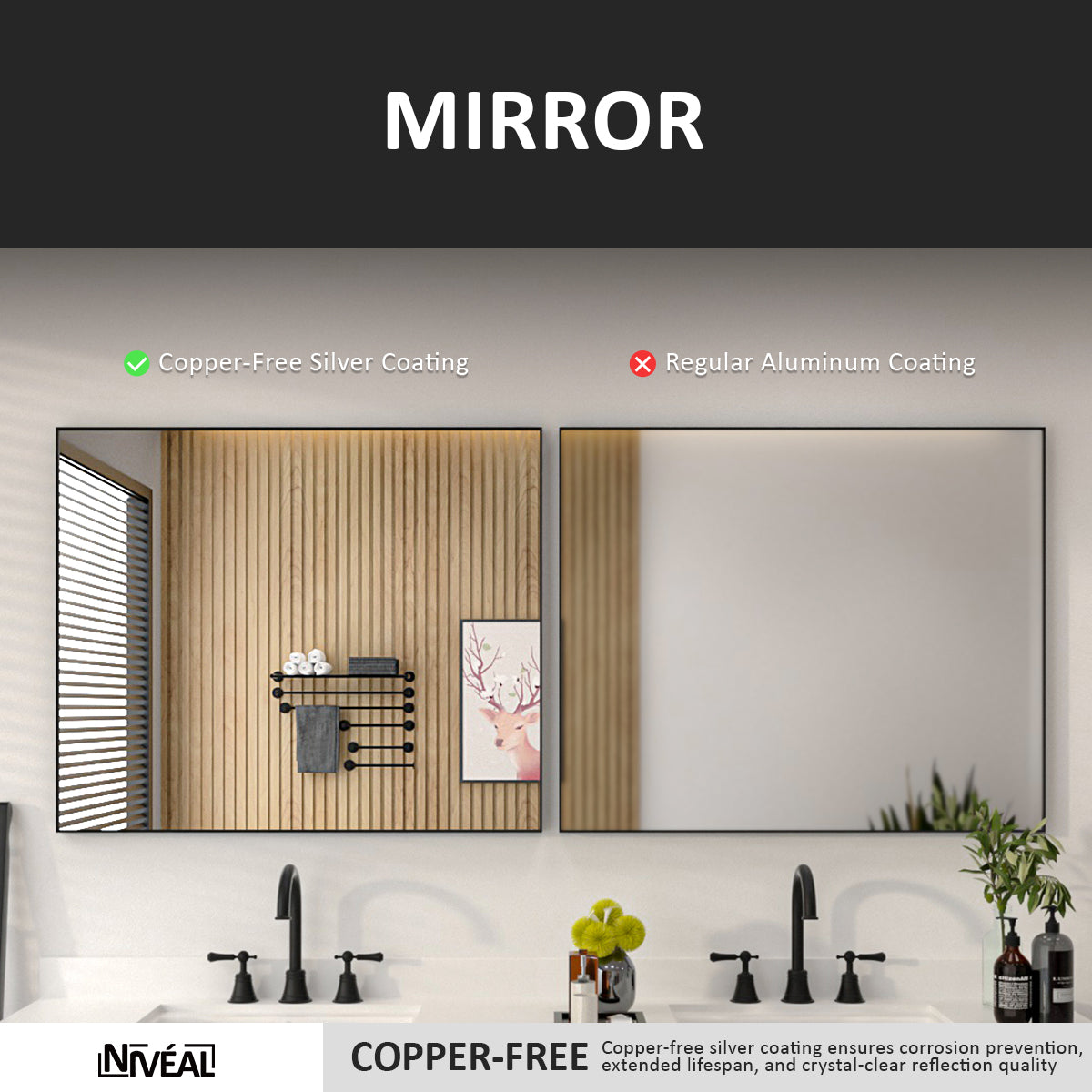 Niveal SE Series Aura Rectangular Framed Wall Bathroom Vanity Mirror