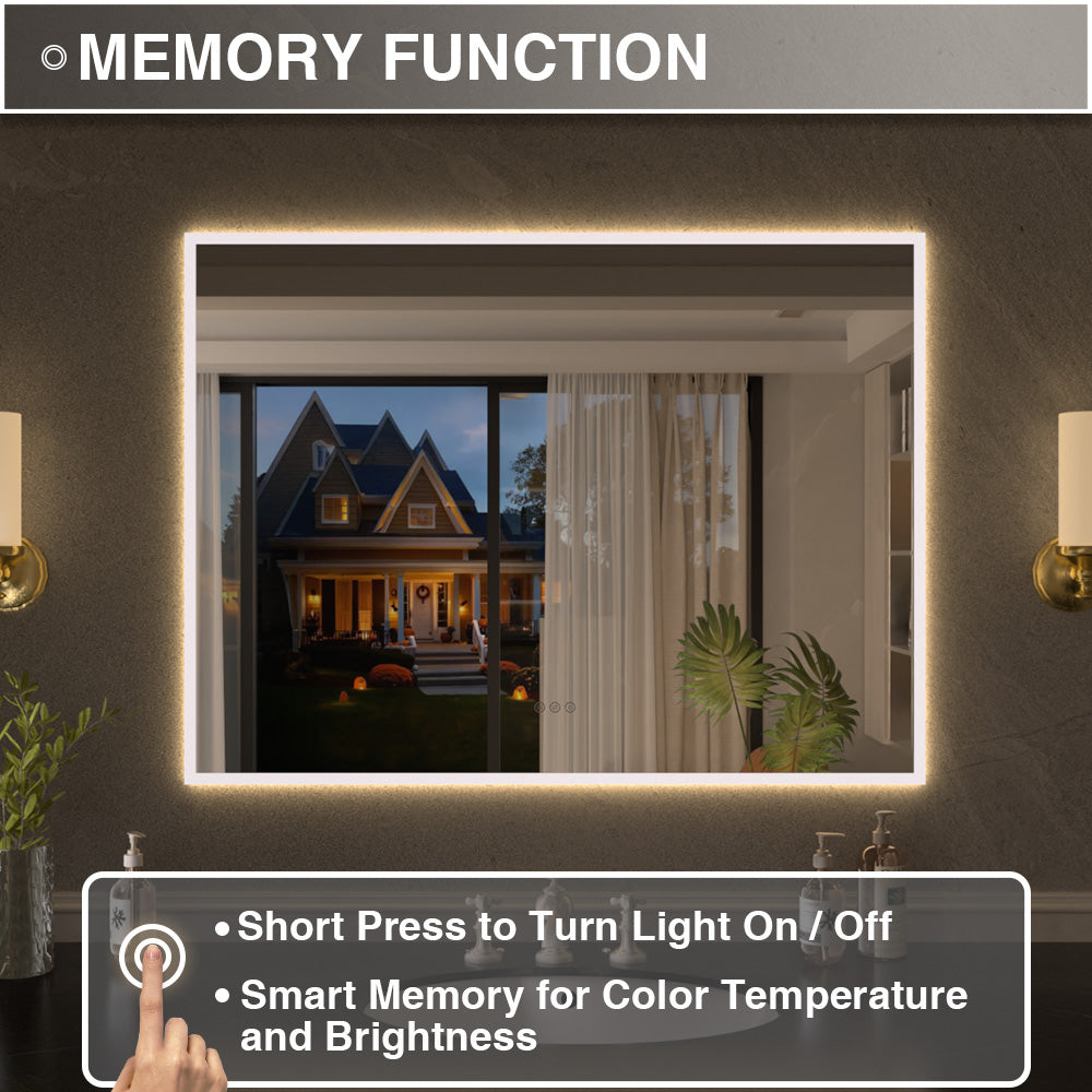 Shimmer Rectangular Frameless Anti-Fog LED Light Dimmable Wall Bathroom Vanity Mirror in Polished Crystal