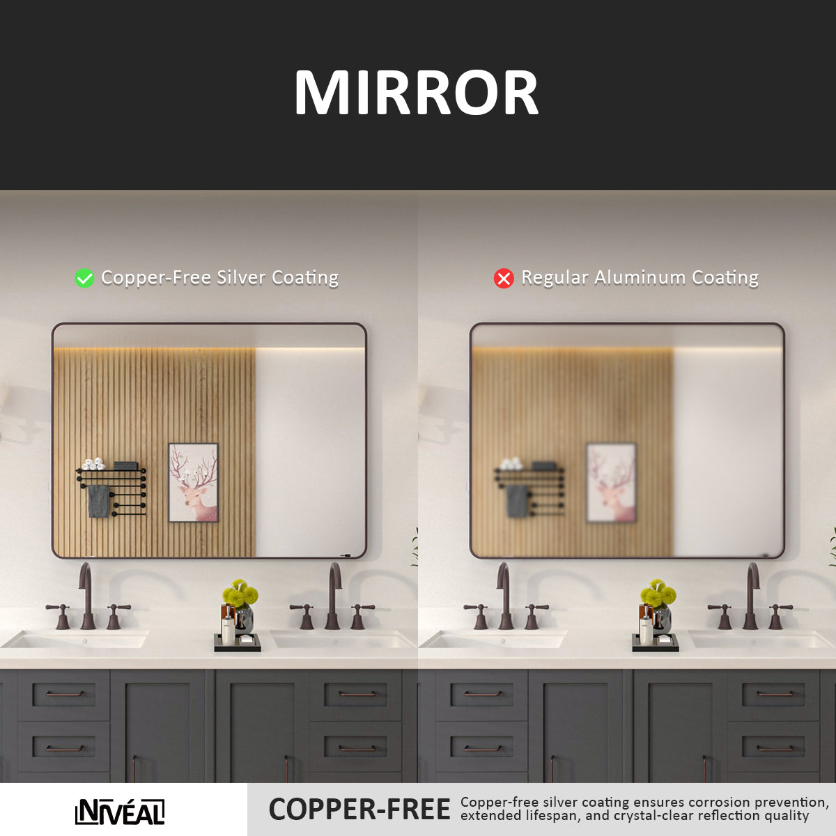 Niveal SM Series Rectangular Framed Wall Bathroom Vanity Mirror
