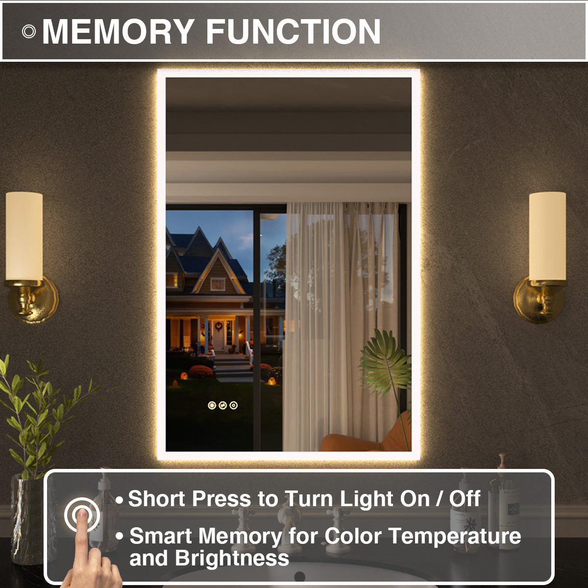 Shimmer Rectangular Frameless Anti-Fog LED Light Dimmable Wall Bathroom Vanity Mirror in Polished Crystal
