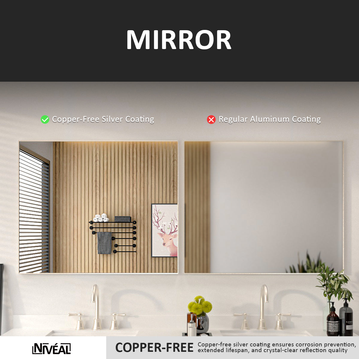 Niveal SE Series Aura Rectangular Framed Wall Bathroom Vanity Mirror