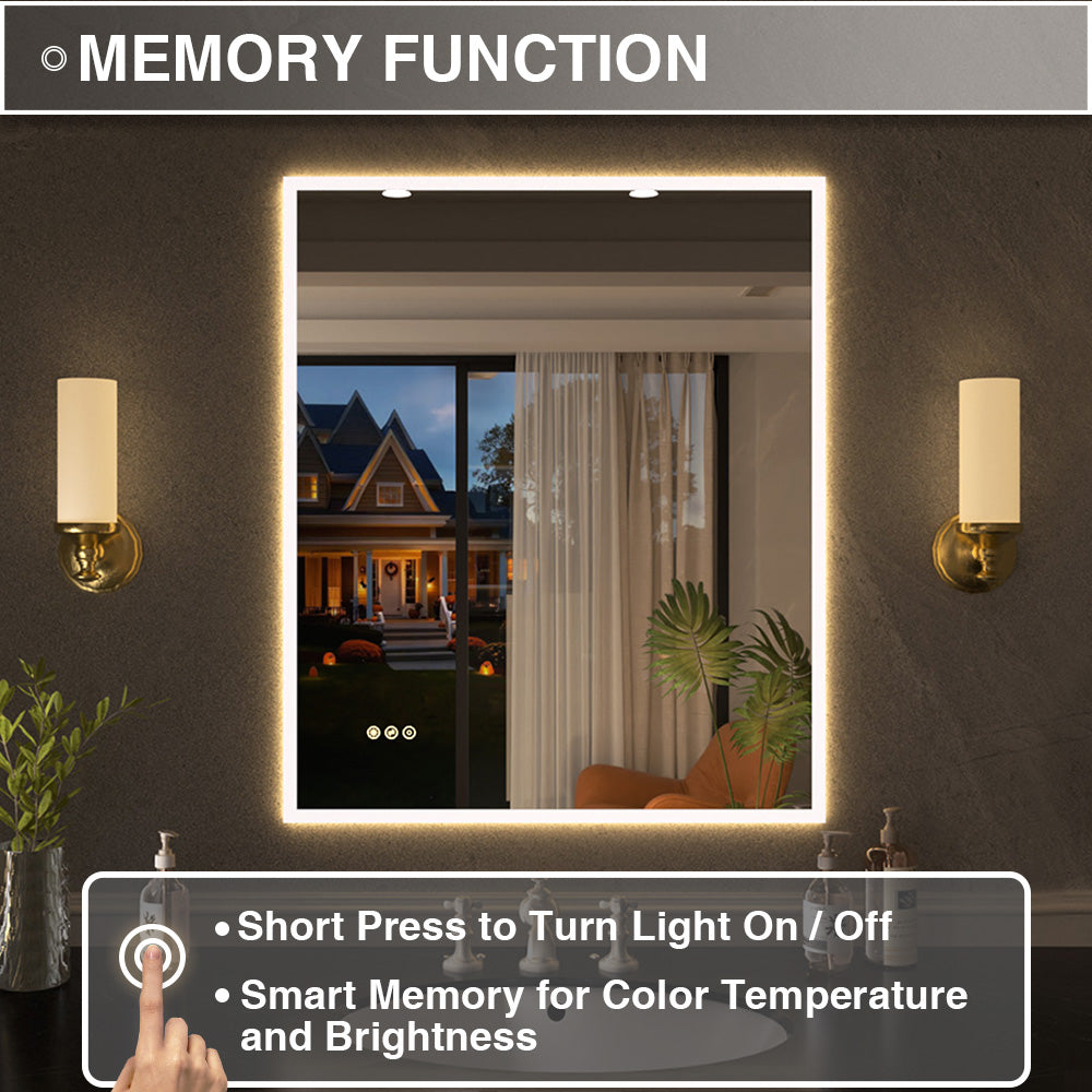 Shimmer Rectangular Frameless Anti-Fog LED Light Dimmable Wall Bathroom Vanity Mirror in Polished Crystal