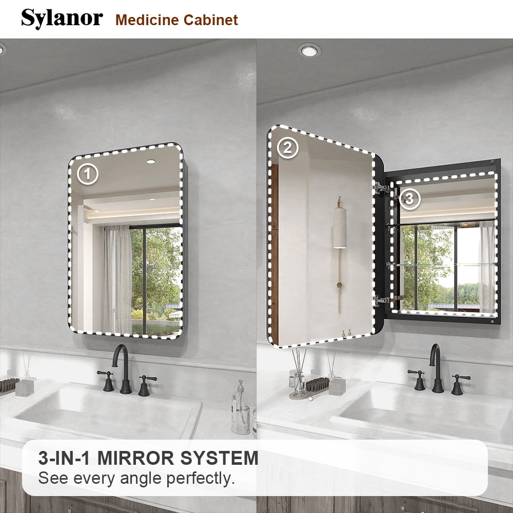 Verve Frameless Recessed or Surface-Mount Rectangular Aluminum Medicine Cabinet with Mirror in Matte Black
