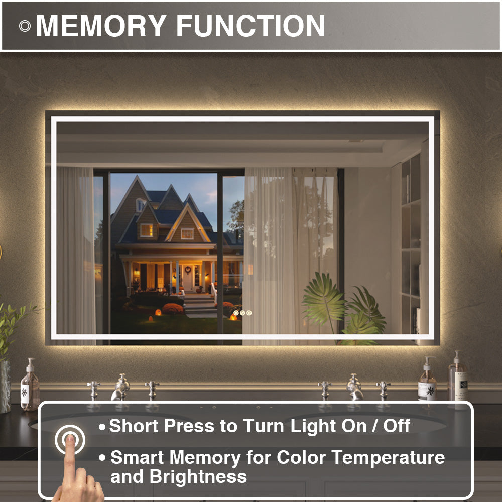 Luma Rectangular Frameless Anti-Fog LED Light Dimmable Wall Bathroom Vanity Mirror in Polished Crystal