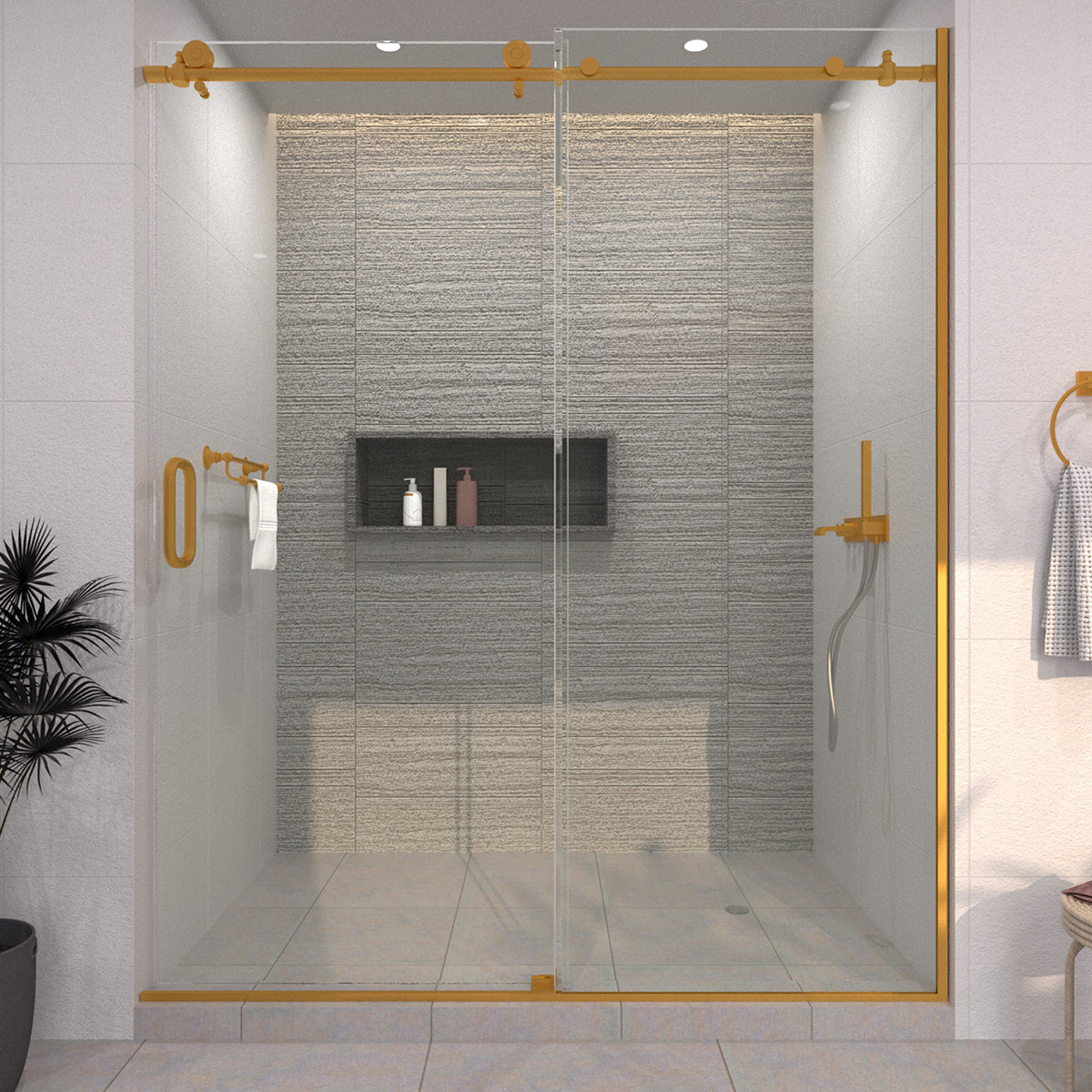 Brewo 60 in. W x 76 in. H Sliding Semi-Frameless Shower Door with Clear Glass