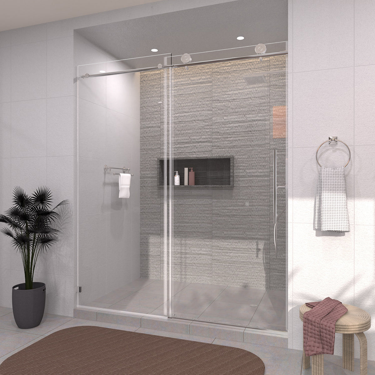 TaiMei 60 in. W x 76 in. H Sliding Semi-Frameless Shower Door with Clear Glass 7051-7660-CR15