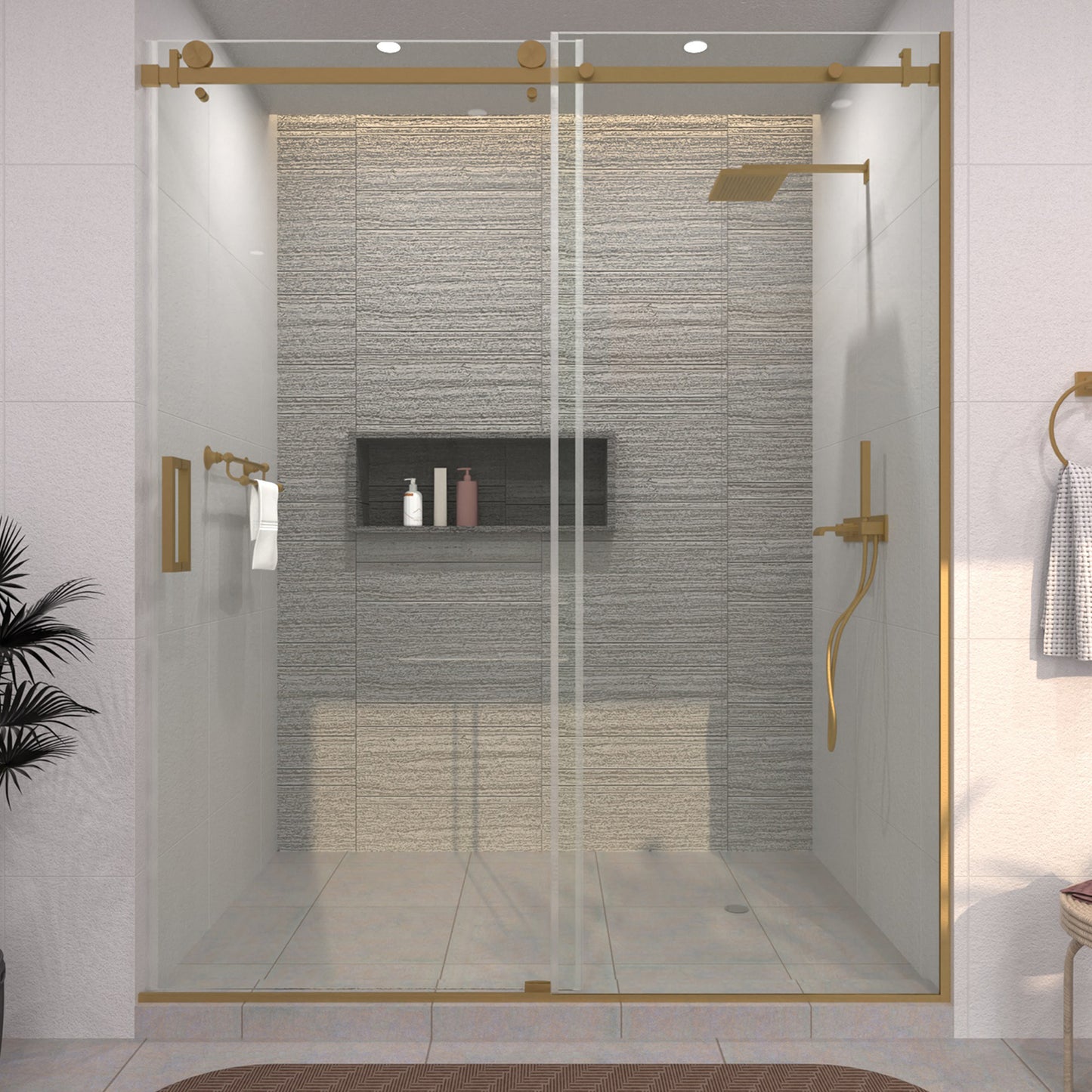 Oceanique 60 in. W x 60 in. H Sliding Semi-Frameless Tub Door with Clear Glass