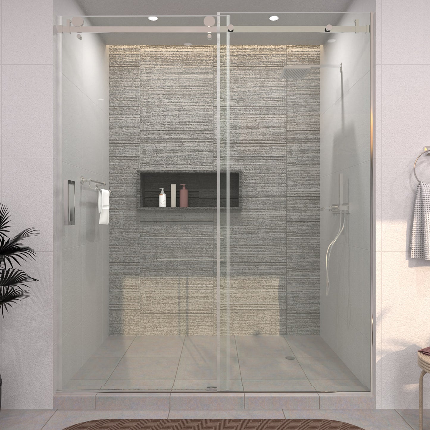 TaiMei 60 in. W x 76 in. H Sliding Semi-Frameless Shower Door with Clear Glass