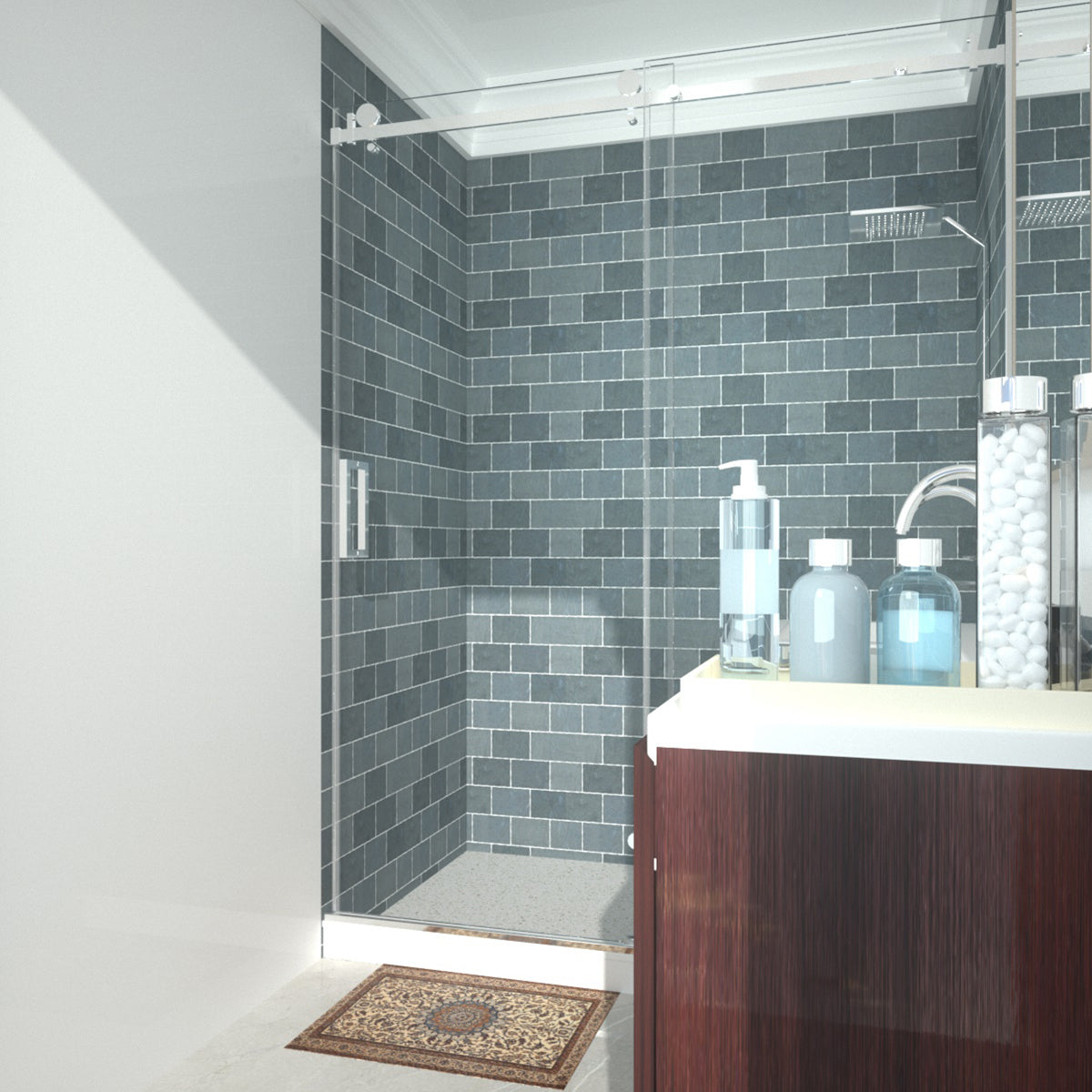 Niveal Essen 60 in. W x 76 in. H Sliding Semi-Frameless Shower Door with Clear Glass