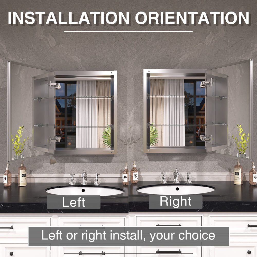 Keen Framless Recessed or Surface-Mount Rectangular Aluminum Medicine Cabinet with Mirror in Silver