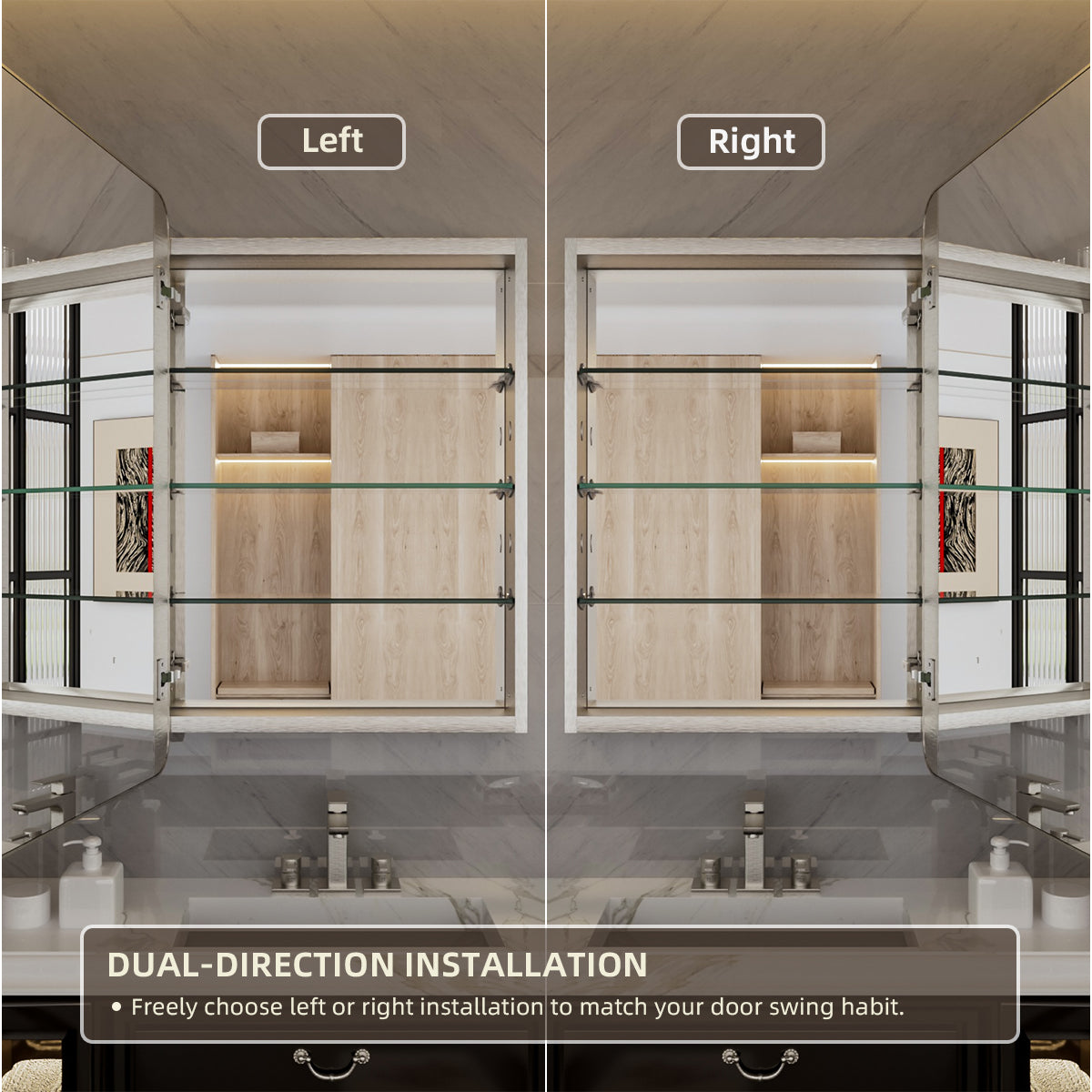 Niveal LUFM Series Rectangular Aluminum Framed Medicine Cabinet with Mirror