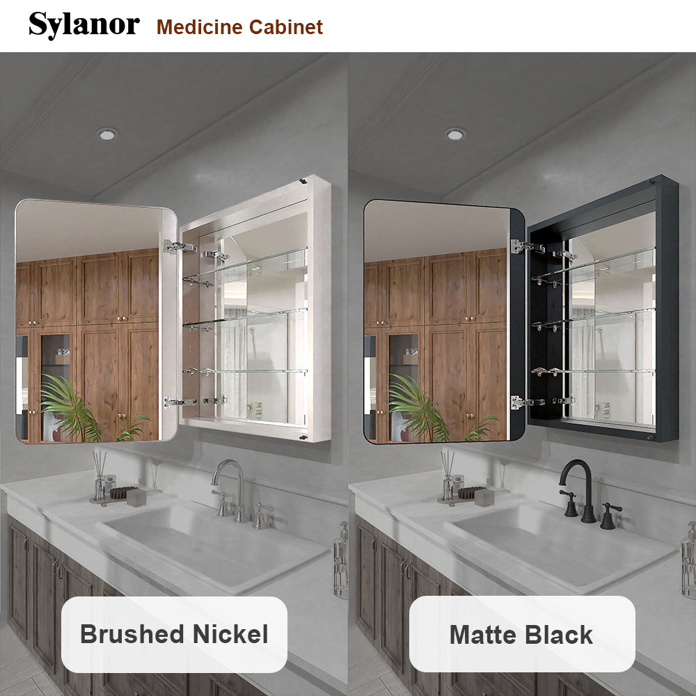Verve Frameless Recessed or Surface-Mount Rectangular Aluminum Medicine Cabinet with Mirror in Matte Black