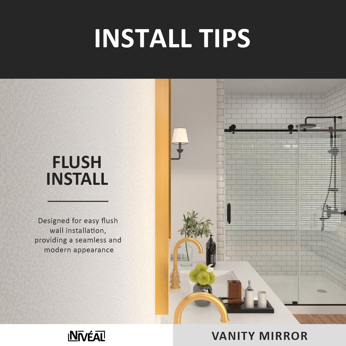 Niveal SE Series Aura Rectangular Framed Wall Bathroom Vanity Mirror