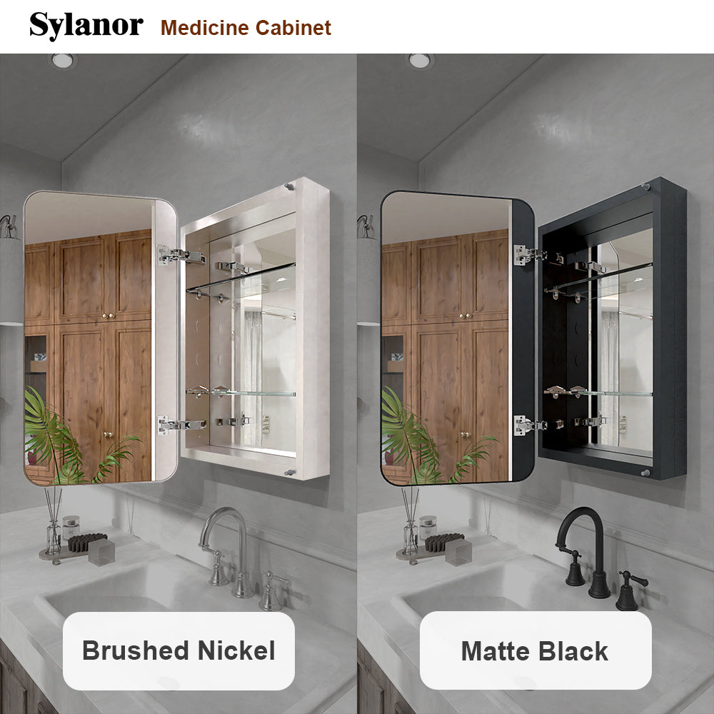 Verve Frameless Recessed or Surface-Mount Rectangular Aluminum Medicine Cabinet with Mirror in Matte Black