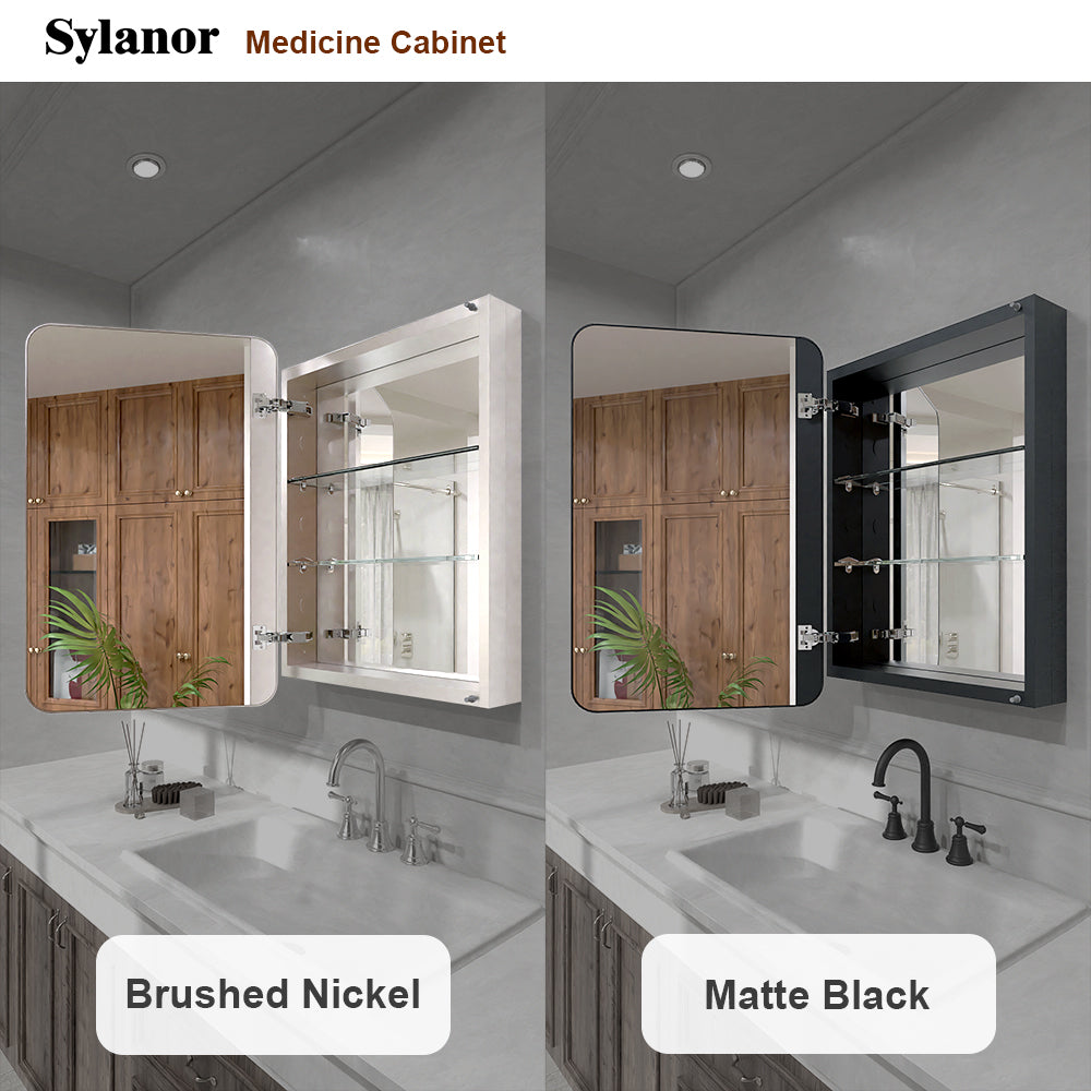 Verve Frameless Recessed or Surface-Mount Rectangular Aluminum Medicine Cabinet with Mirror in Matte Black