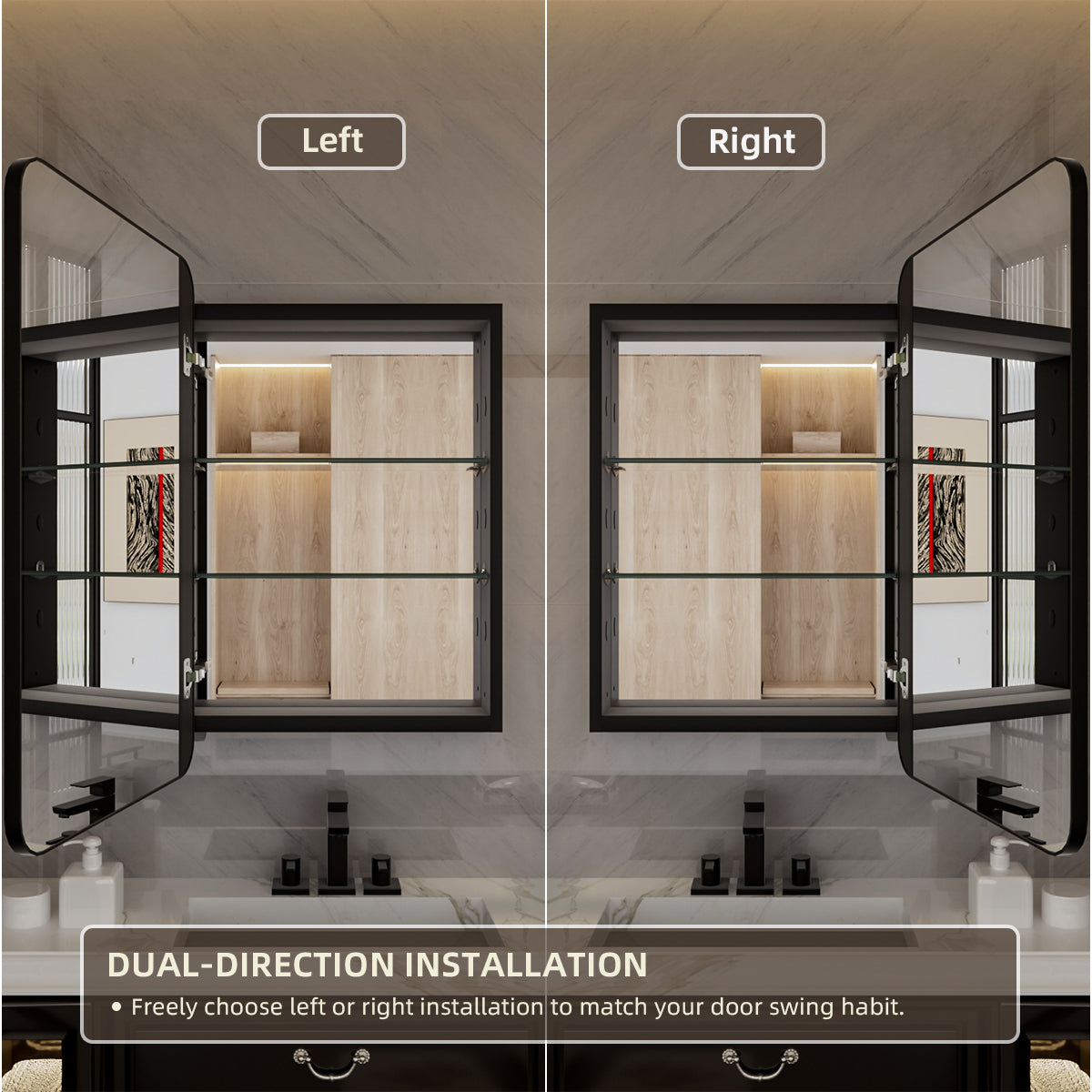 Niveal LUFM Series Rectangular Aluminum Framed Medicine Cabinet with Mirror