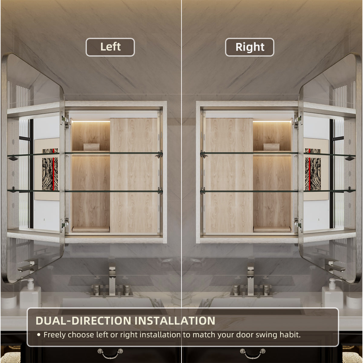 Niveal LUFM Series Rectangular Aluminum Framed Medicine Cabinet with Mirror