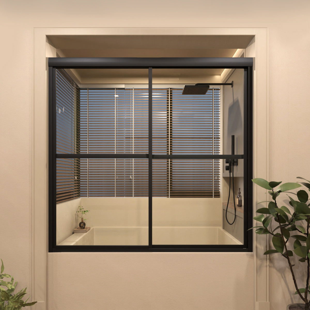 TaiMei 59 in. W x 56 in. H Sliding Framed Tub Door with Clear Tempered Glass