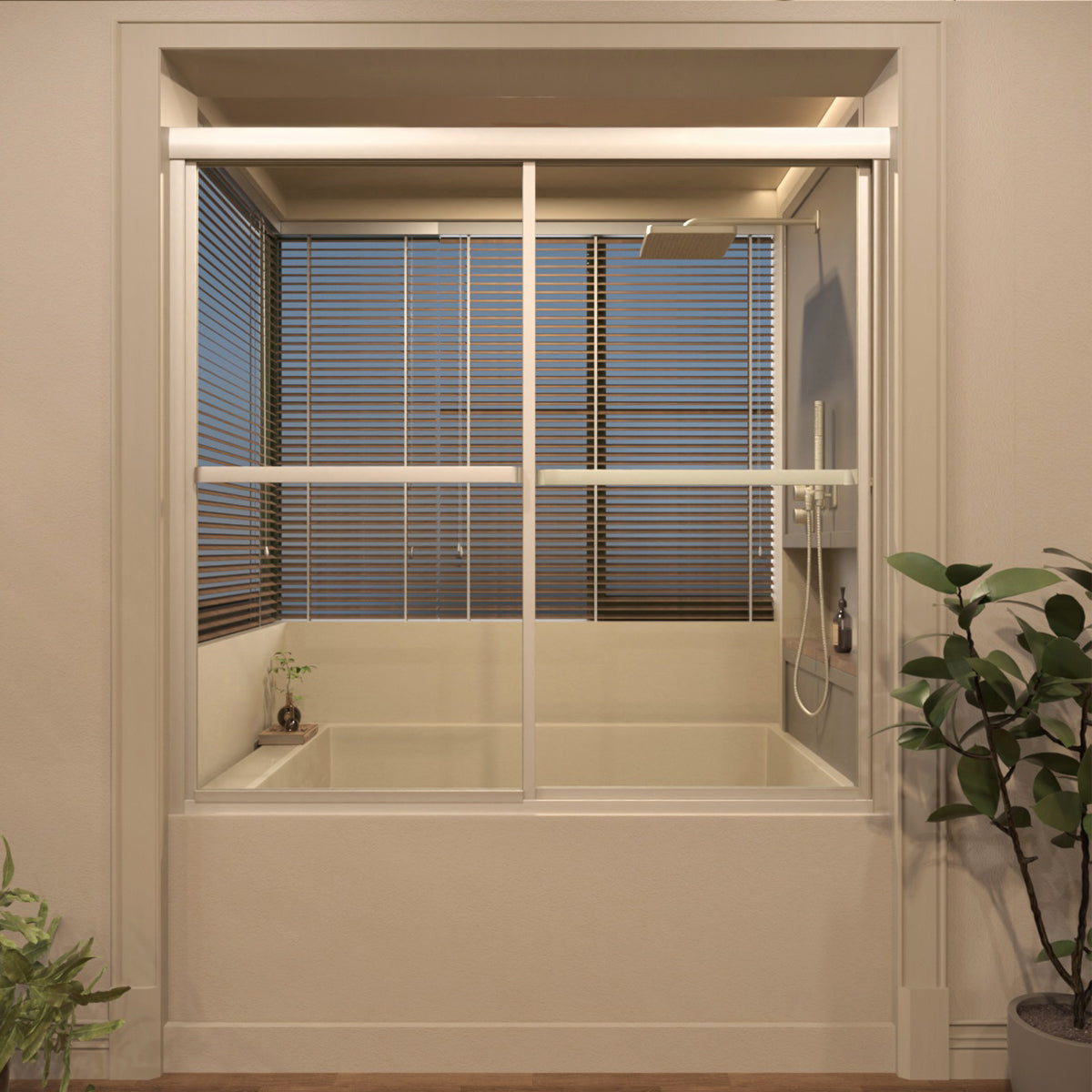 TaiMei 59 in. W x 56 in. H Sliding Framed Tub Door with Clear Tempered Glass