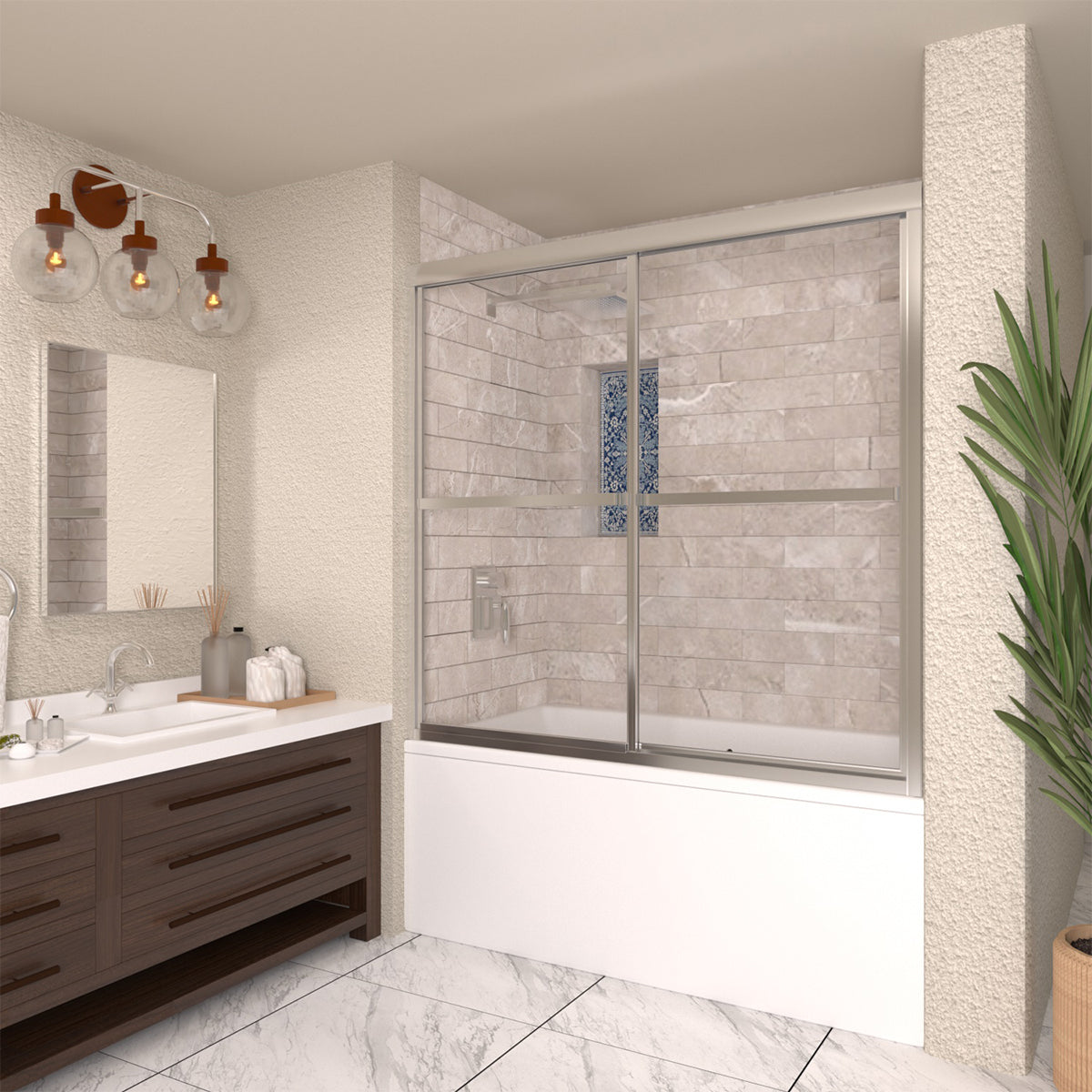 TaiMei 59 in. W x 56 in. H Sliding Framed Tub Door with Clear Tempered Glass 82-5659-CR15