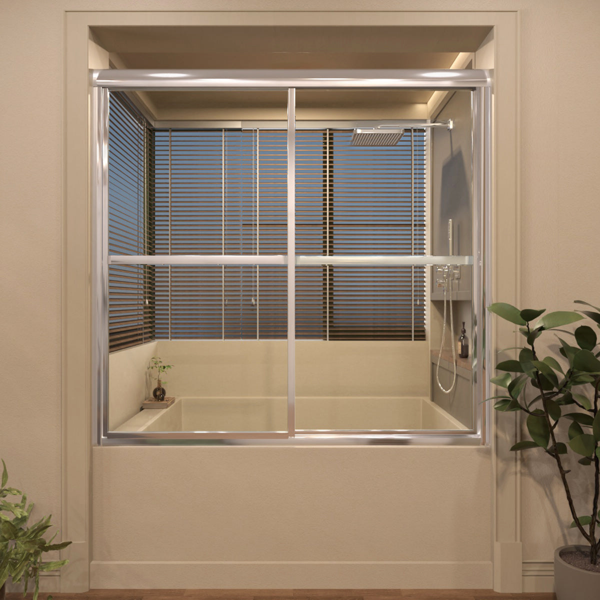 TaiMei 59 in. W x 56 in. H Sliding Framed Tub Door with Clear Tempered Glass