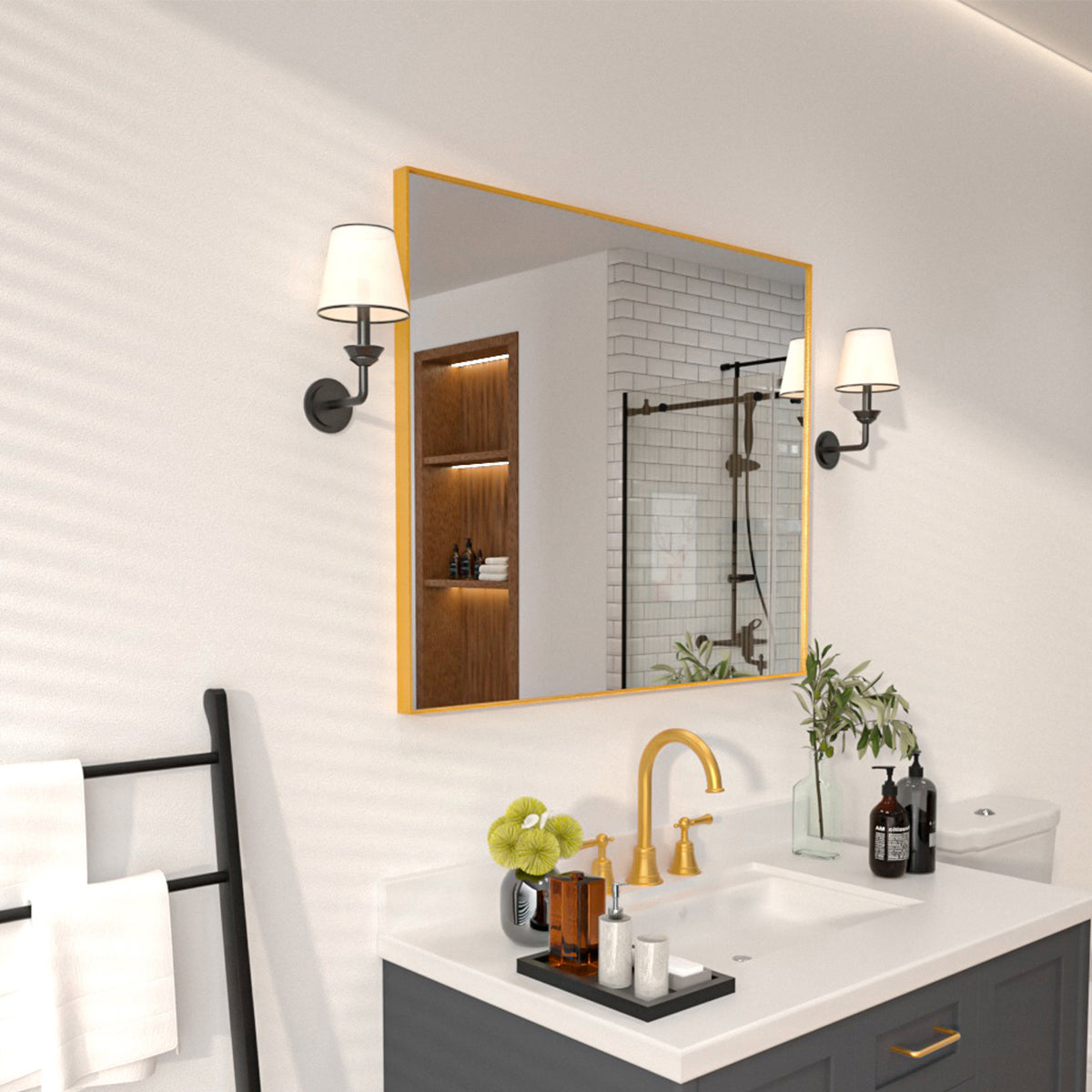 Niveal SE Series Aura Rectangular Framed Wall Bathroom Vanity Mirror