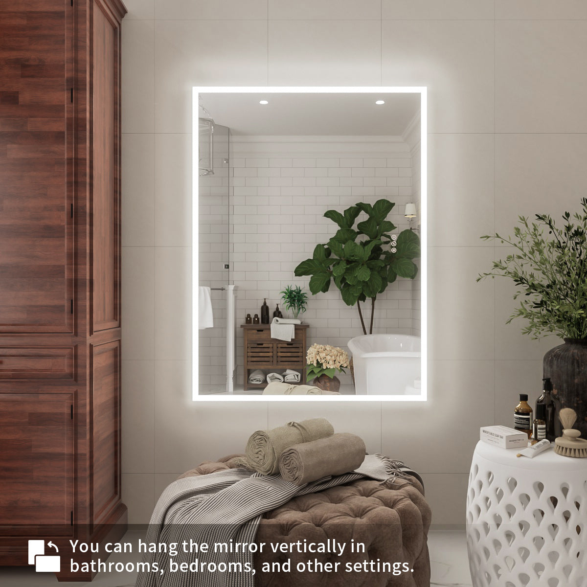 Niveal LMC Series Rectangular Frameless LED Wall Bathroom Vanity Mirror in Silver