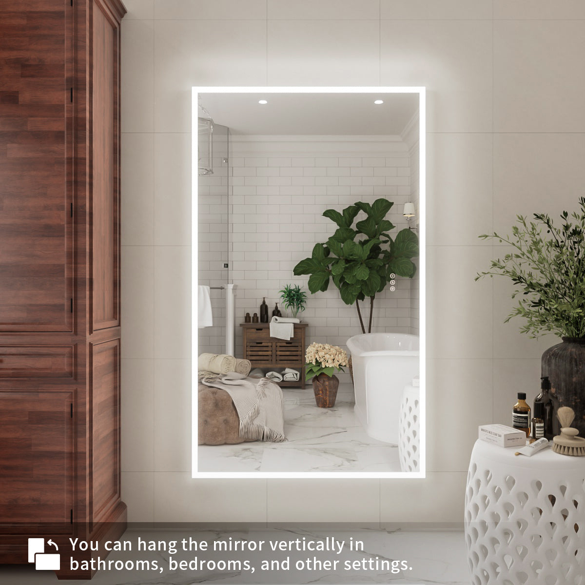 Niveal LMC Series Rectangular Frameless LED Wall Bathroom Vanity Mirror in Silver