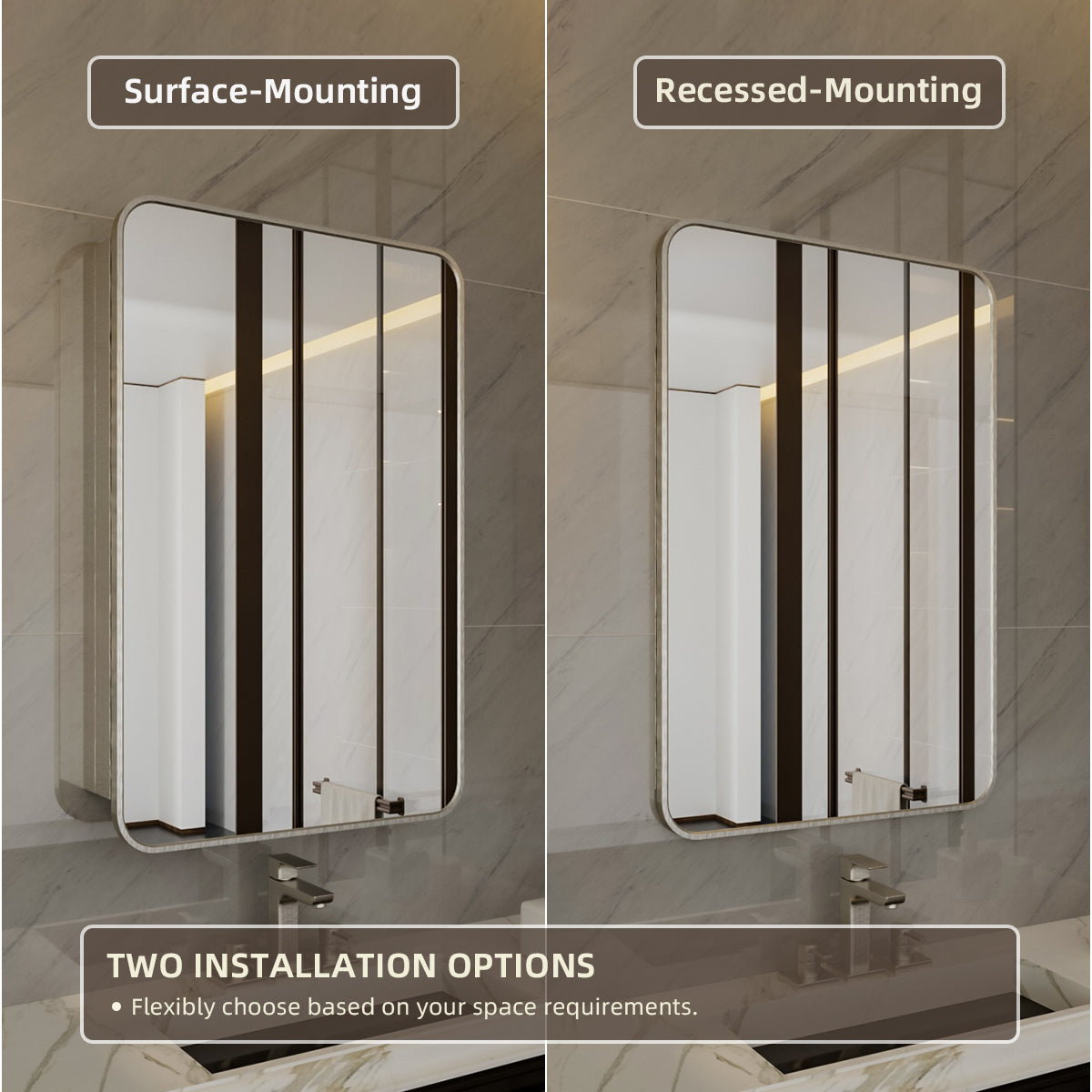 Niveal LUFM Series Rectangular Aluminum Framed Medicine Cabinet with Mirror