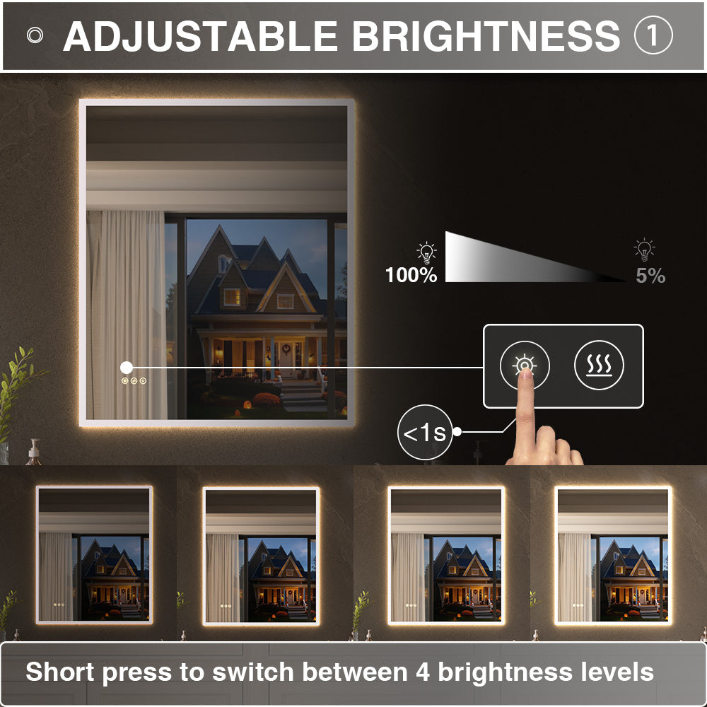 Shimmer Rectangular Frameless Anti-Fog LED Light Dimmable Wall Bathroom Vanity Mirror in Polished Crystal