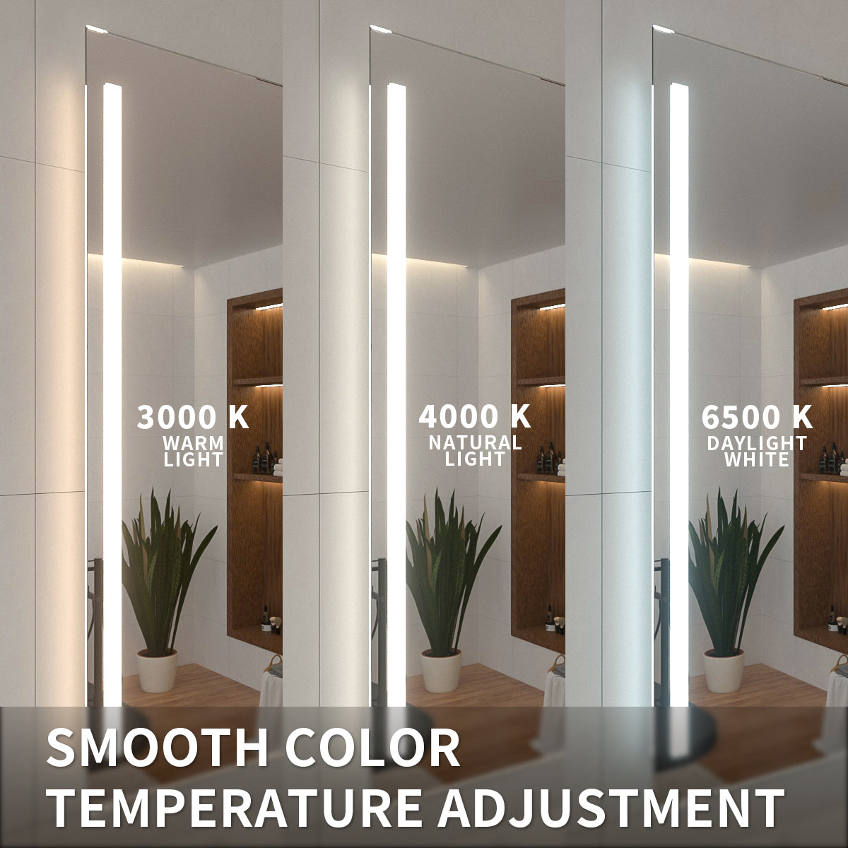 Niveal LMI02 Series Rectangular Frameless LED Wall Bathroom Vanity Mirror