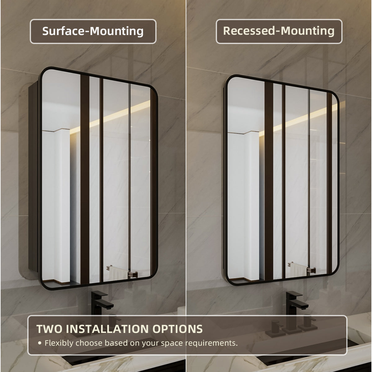 Niveal LUFM Series Rectangular Aluminum Framed Medicine Cabinet with Mirror