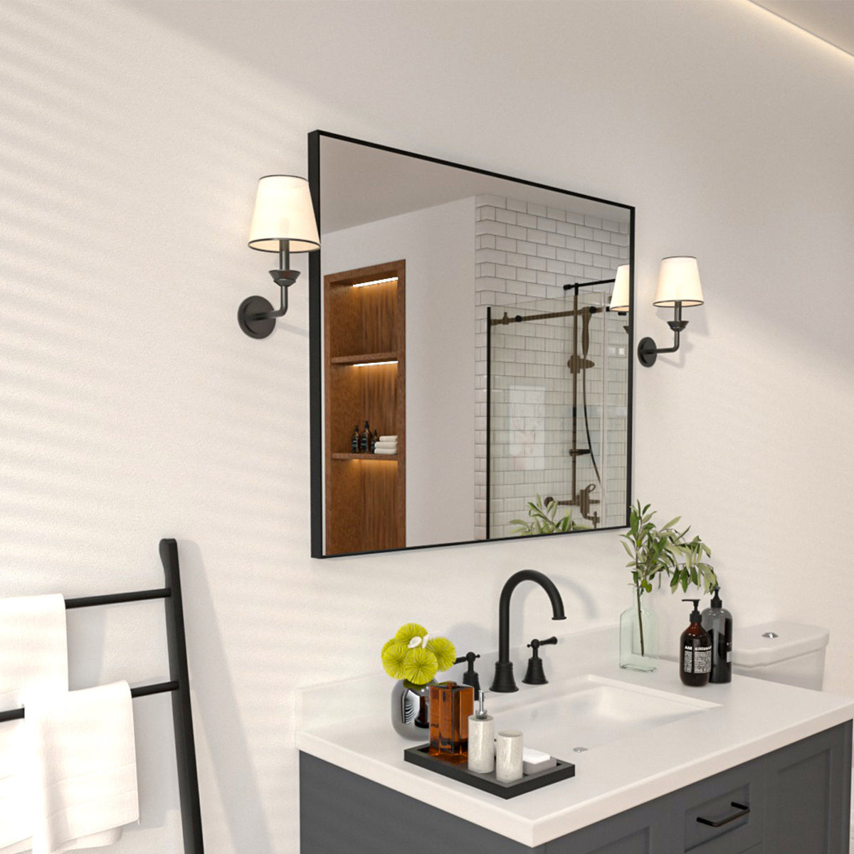 Niveal SE Series Aura Rectangular Framed Wall Bathroom Vanity Mirror