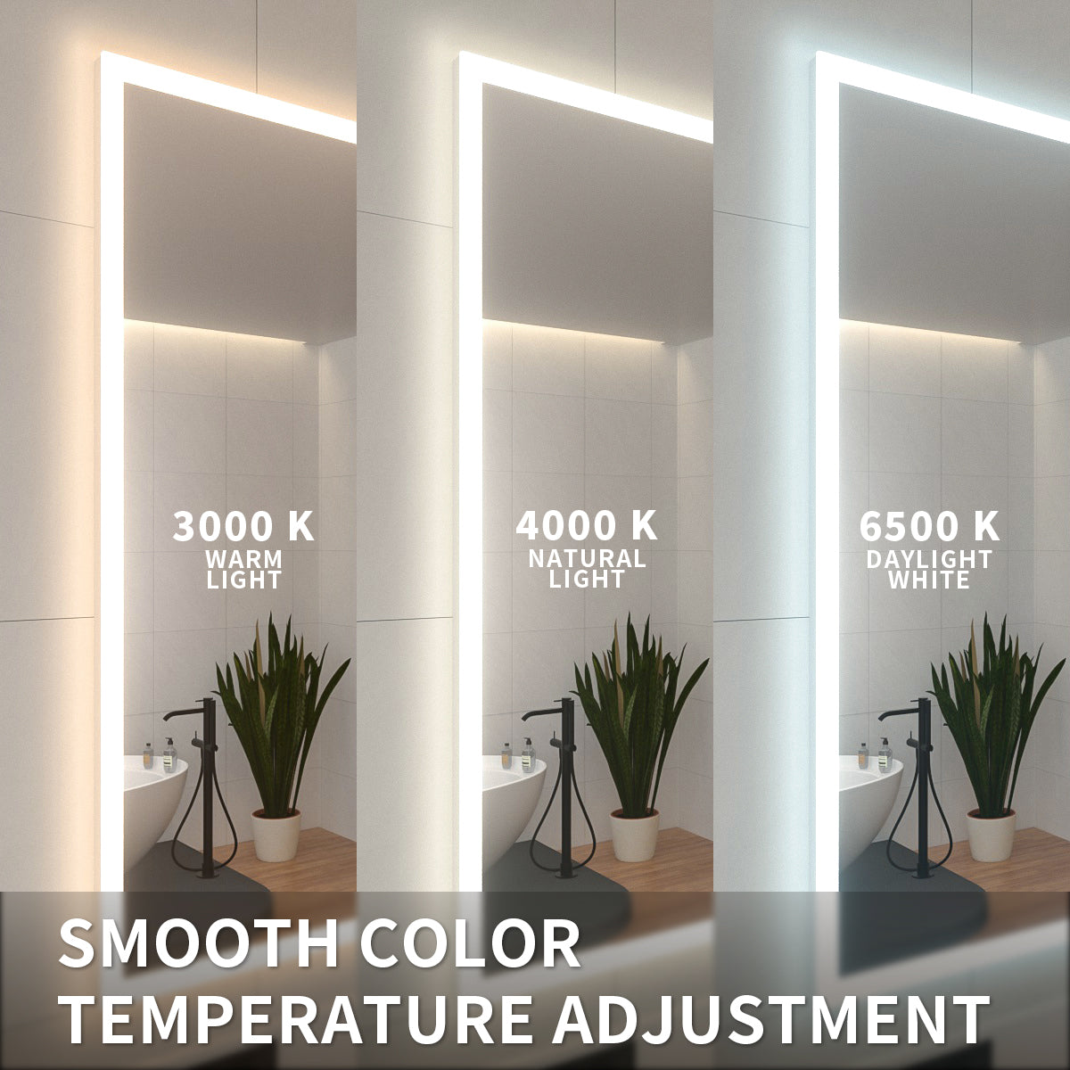 Niveal LMO Series Rectangular Frameless LED Wall Bathroom Vanity Mirror