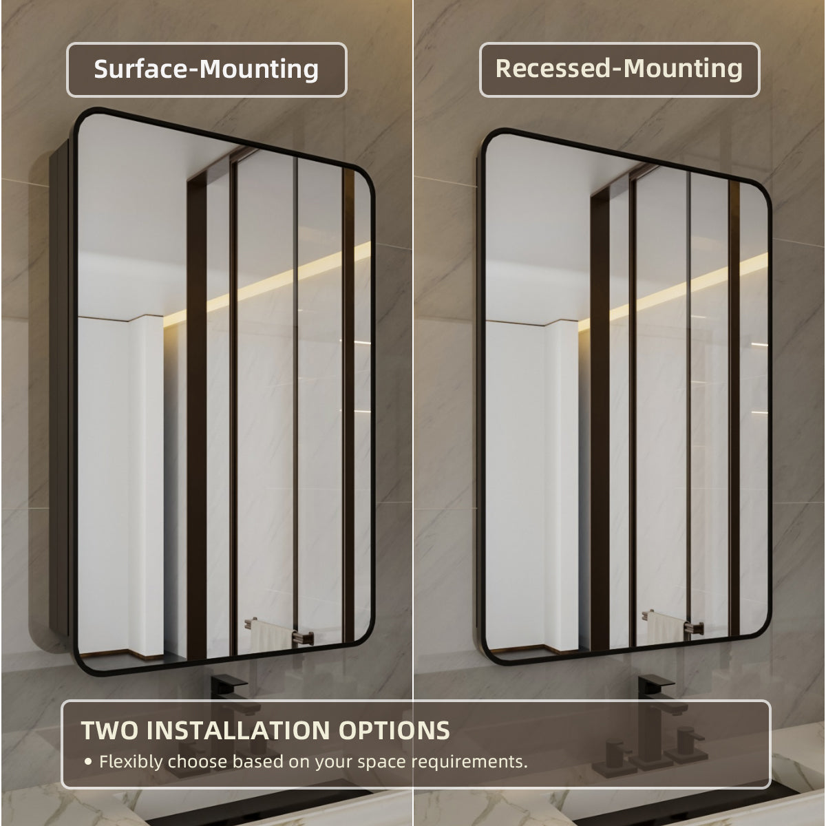 Niveal LUFM Series Rectangular Aluminum Framed Medicine Cabinet with Mirror