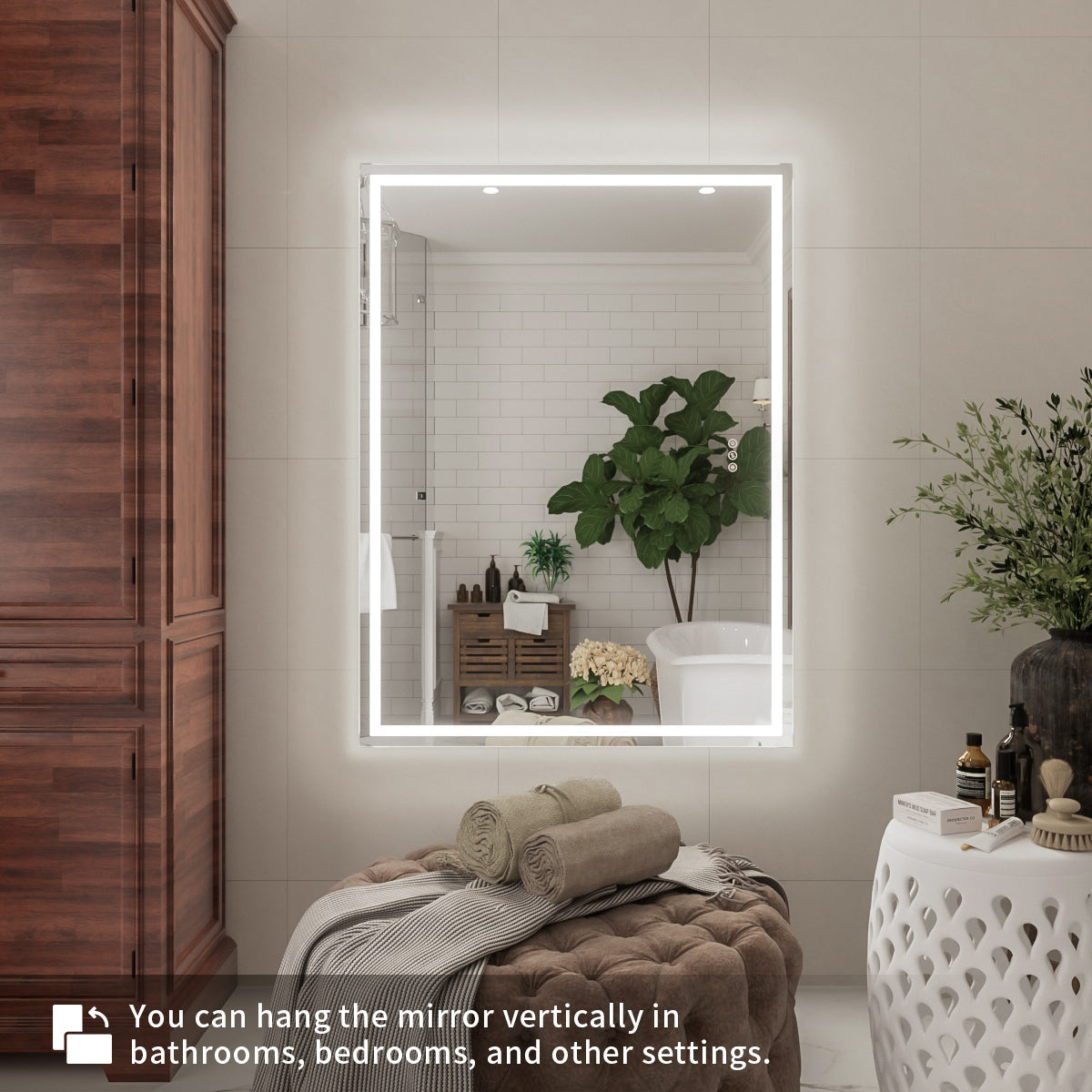 Niveal LMD Series Rectangular Frameless LED Wall Bathroom Vanity Mirror in Silver