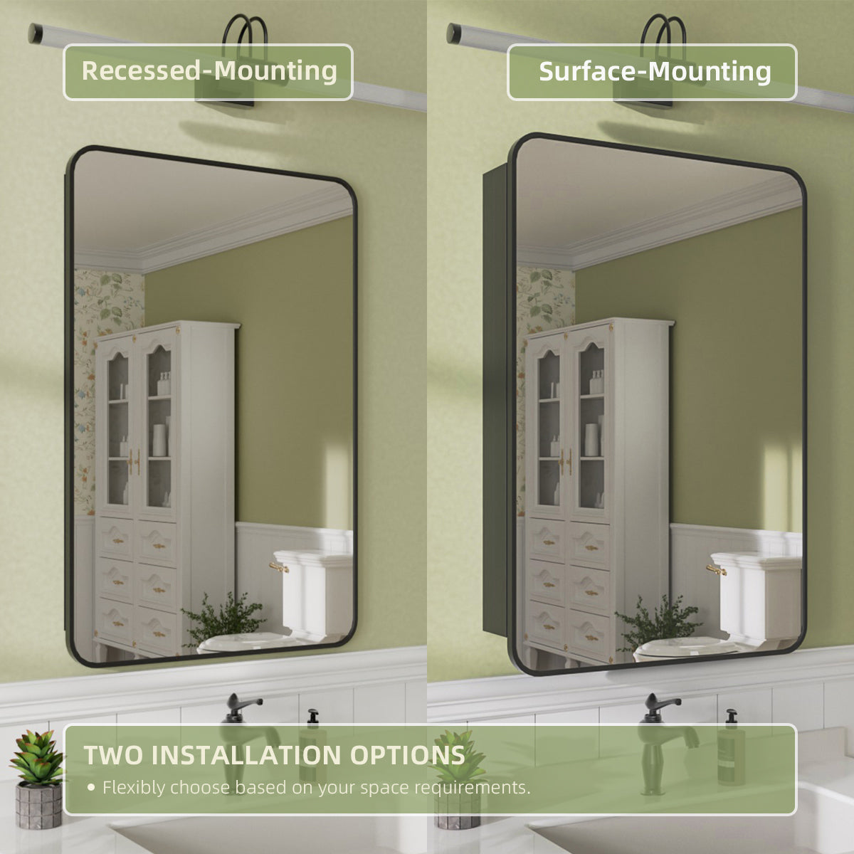 Niveal FMC Series Rectangular Aluminum Recessed/Surface Mount Framed Medicine Cabinet with Mirror