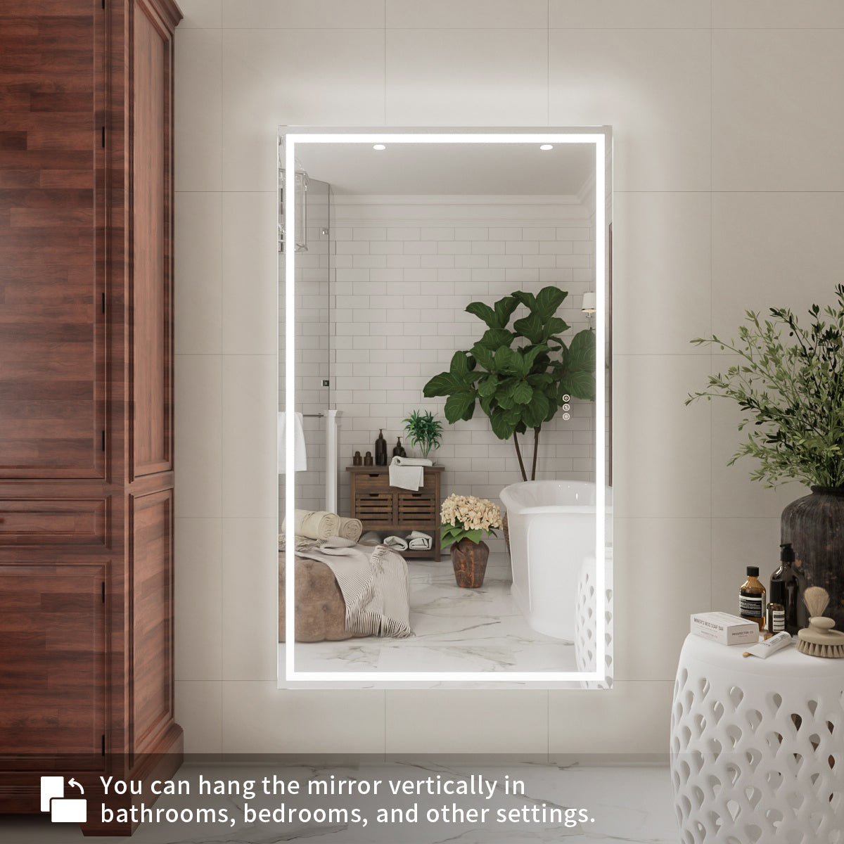 Niveal LMD Series Rectangular Frameless LED Wall Bathroom Vanity Mirror in Silver