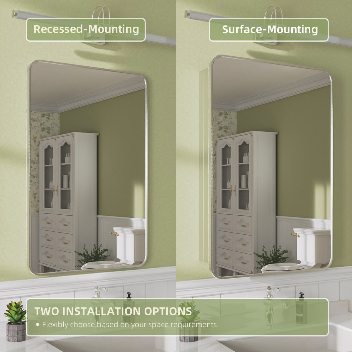 Niveal FMC Series Rectangular Aluminum Recessed/Surface Mount Framed Medicine Cabinet with Mirror