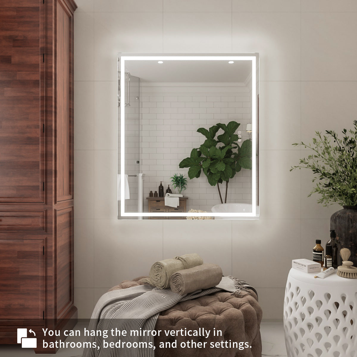 Niveal LMD Series Rectangular Frameless LED Wall Bathroom Vanity Mirror in Silver