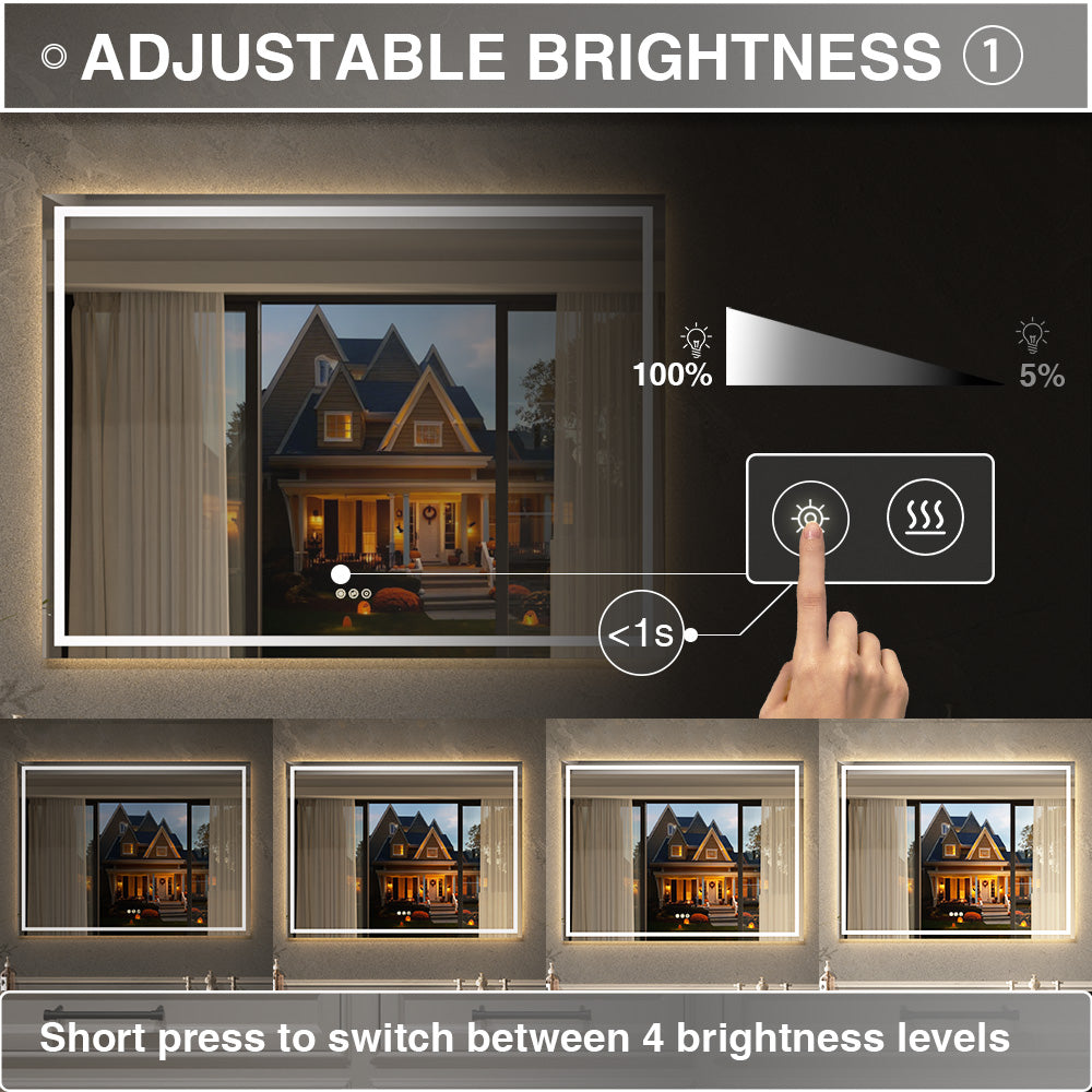 Luma Rectangular Frameless Anti-Fog LED Light Dimmable Wall Bathroom Vanity Mirror in Polished Crystal