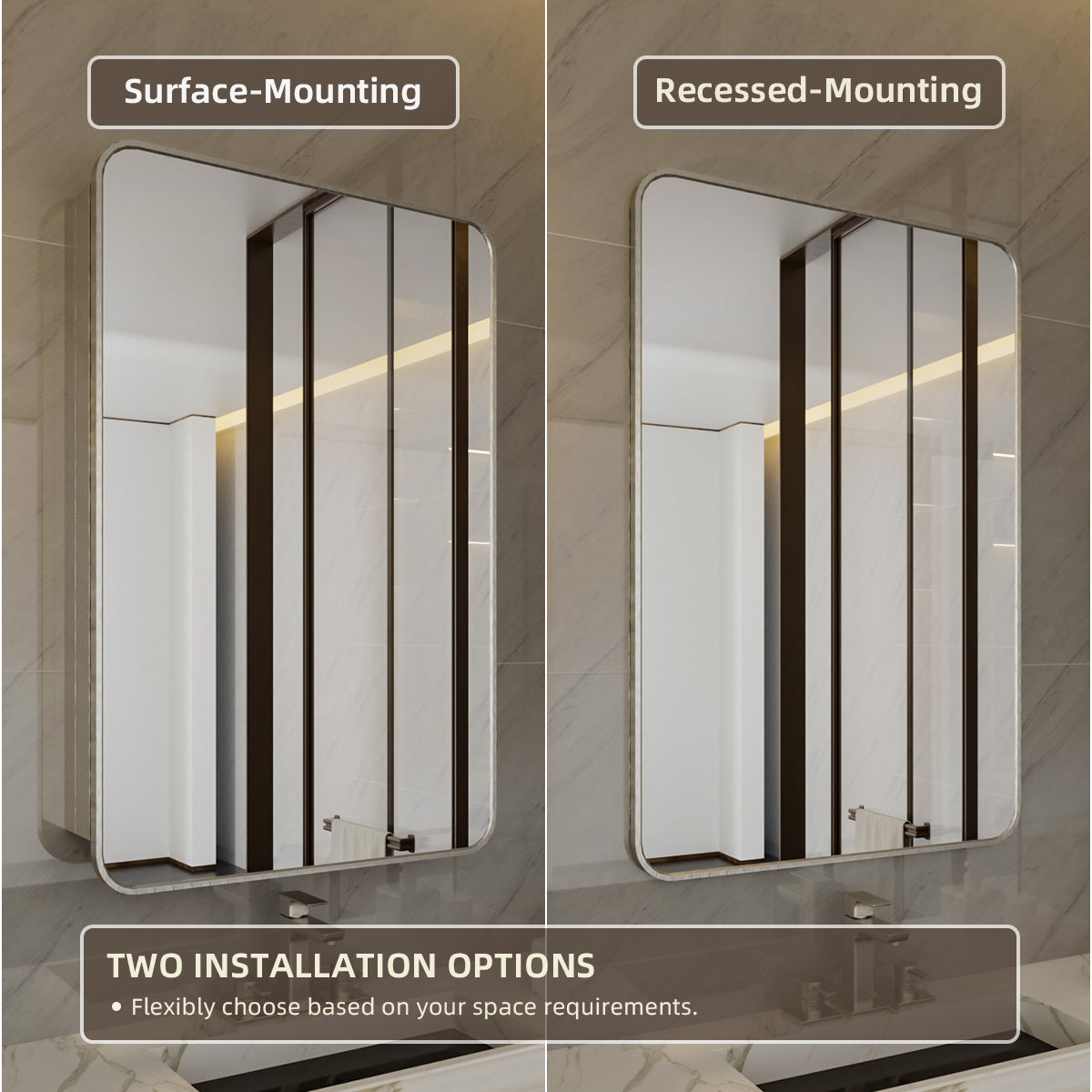 Niveal LUFM Series Rectangular Aluminum Framed Medicine Cabinet with Mirror