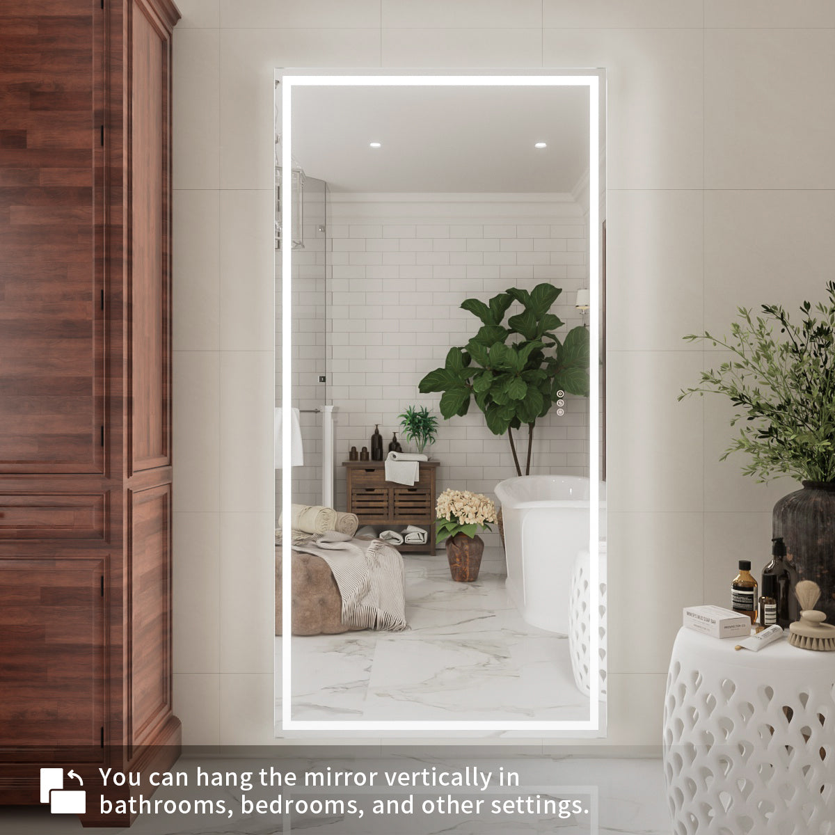 Niveal LMD Series Rectangular Frameless LED Wall Bathroom Vanity Mirror in Silver