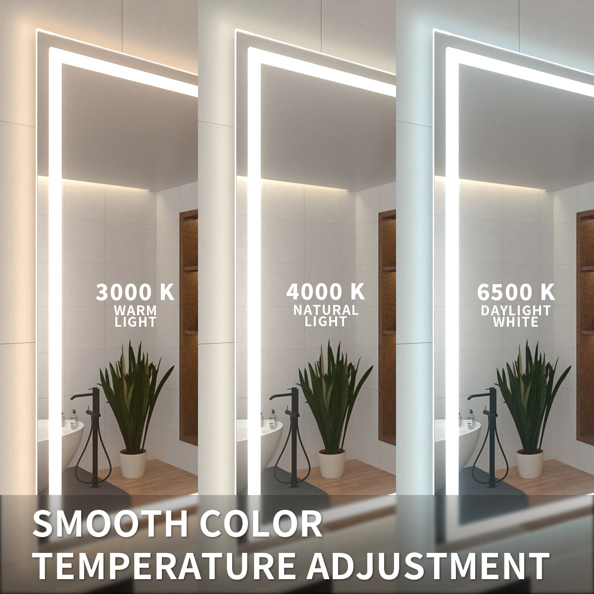 Niveal LMI Series Rectangular Frameless LED Wall Bathroom Vanity Mirror
