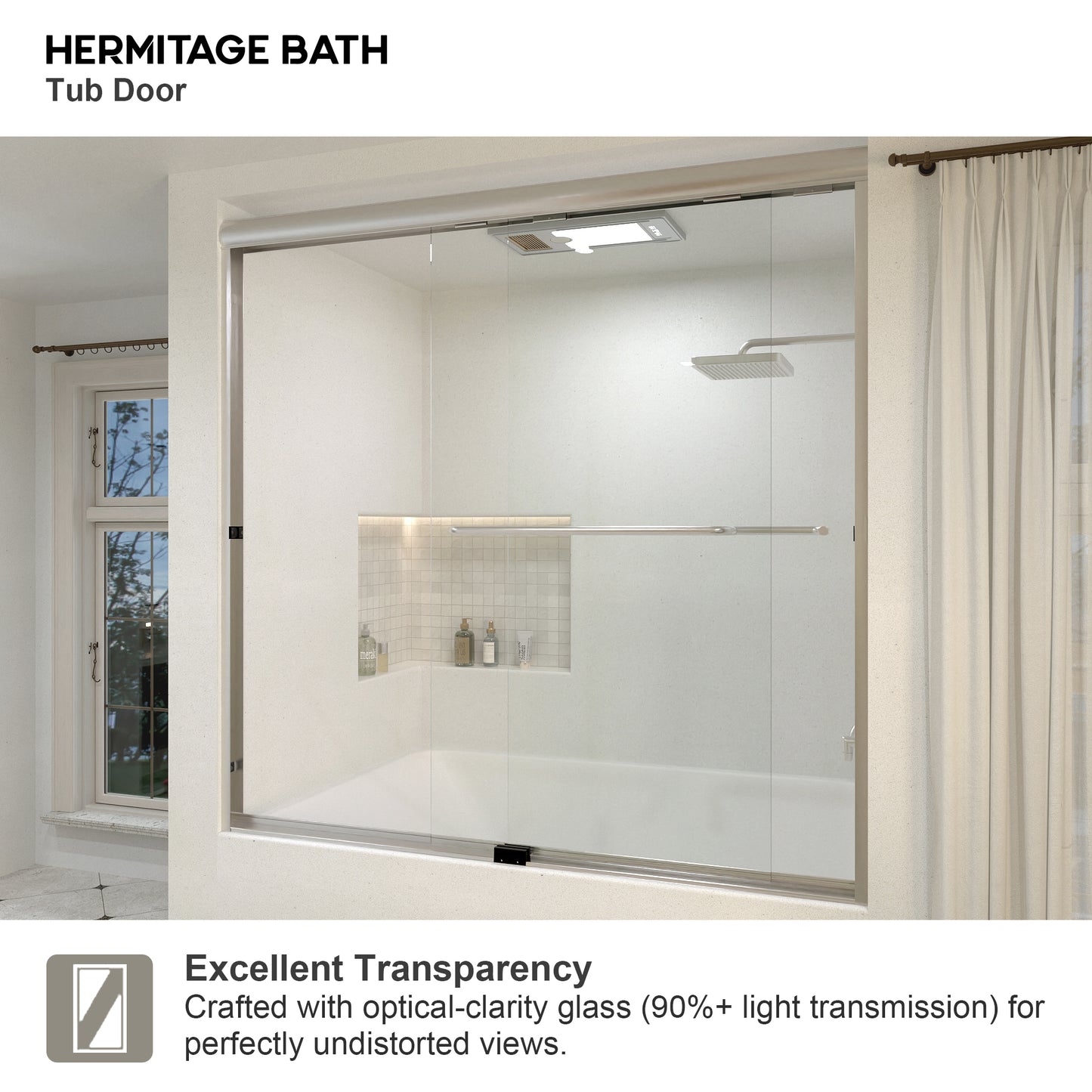 Sivilian 56 in. W x 60 in. H Sliding Bath Tub Door in Semi Frameless with Clear Glass