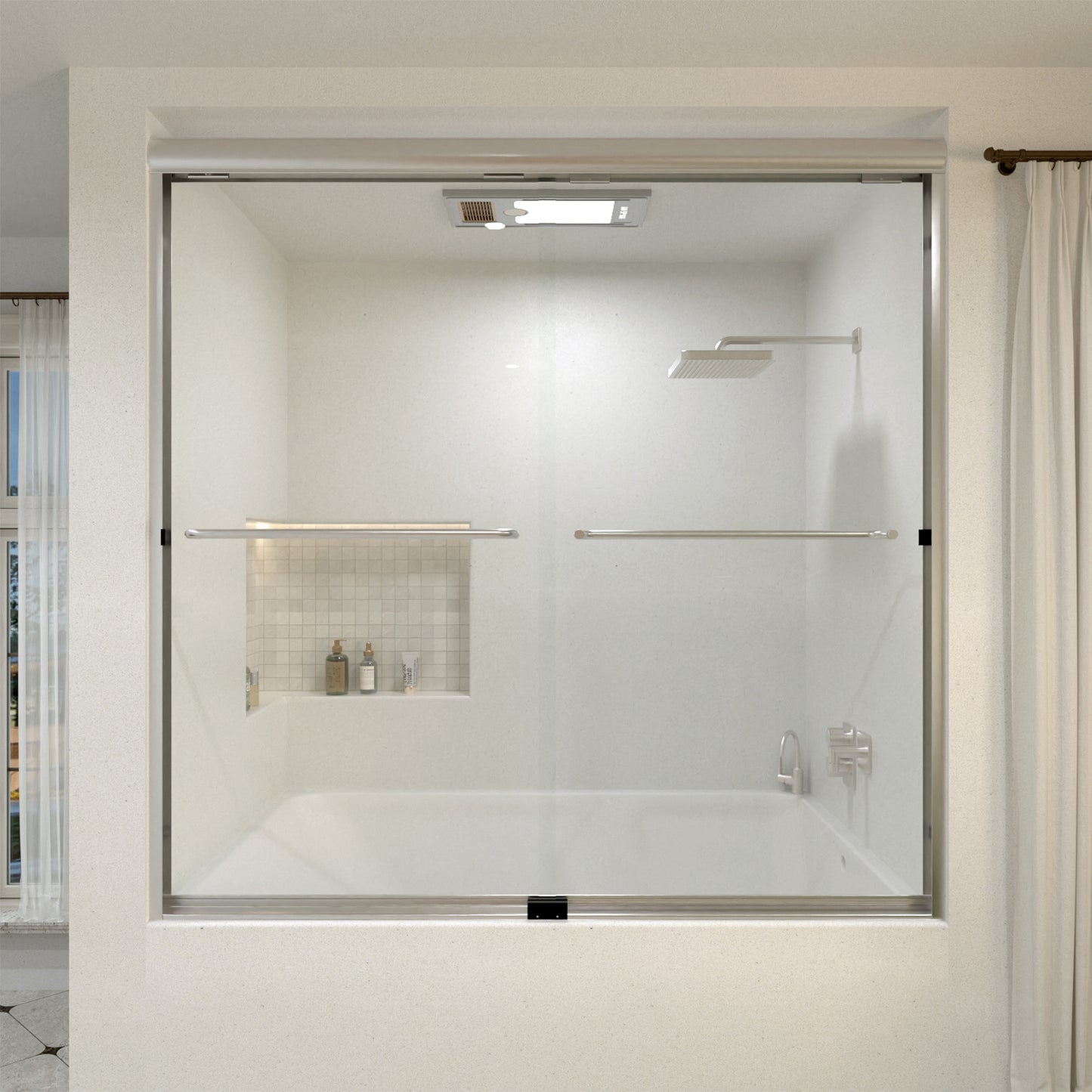 Akoasm 60 in. W x 56 in. H Sliding Bath Tub Door in Semi Frameless with Clear Glass