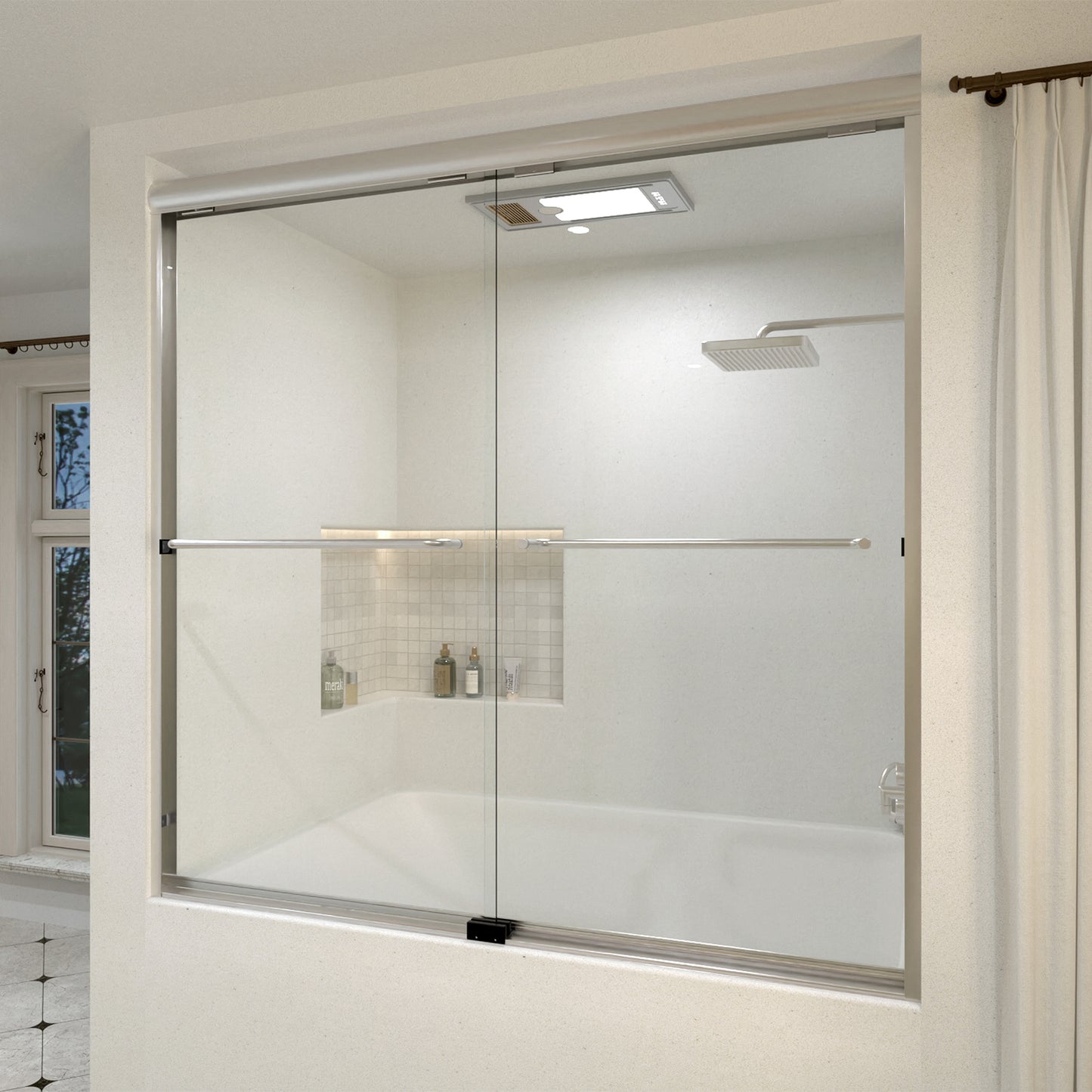 Akoasm 60 in. W x 56 in. H Sliding Bath Tub Door in Semi Frameless with Clear Glass