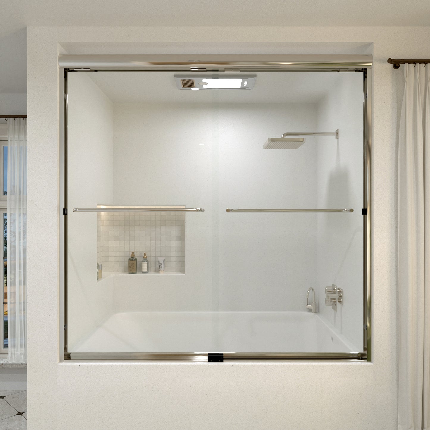 Sivilian 56 in. W x 60 in. H Sliding Bath Tub Door in Semi Frameless with Clear Glass
