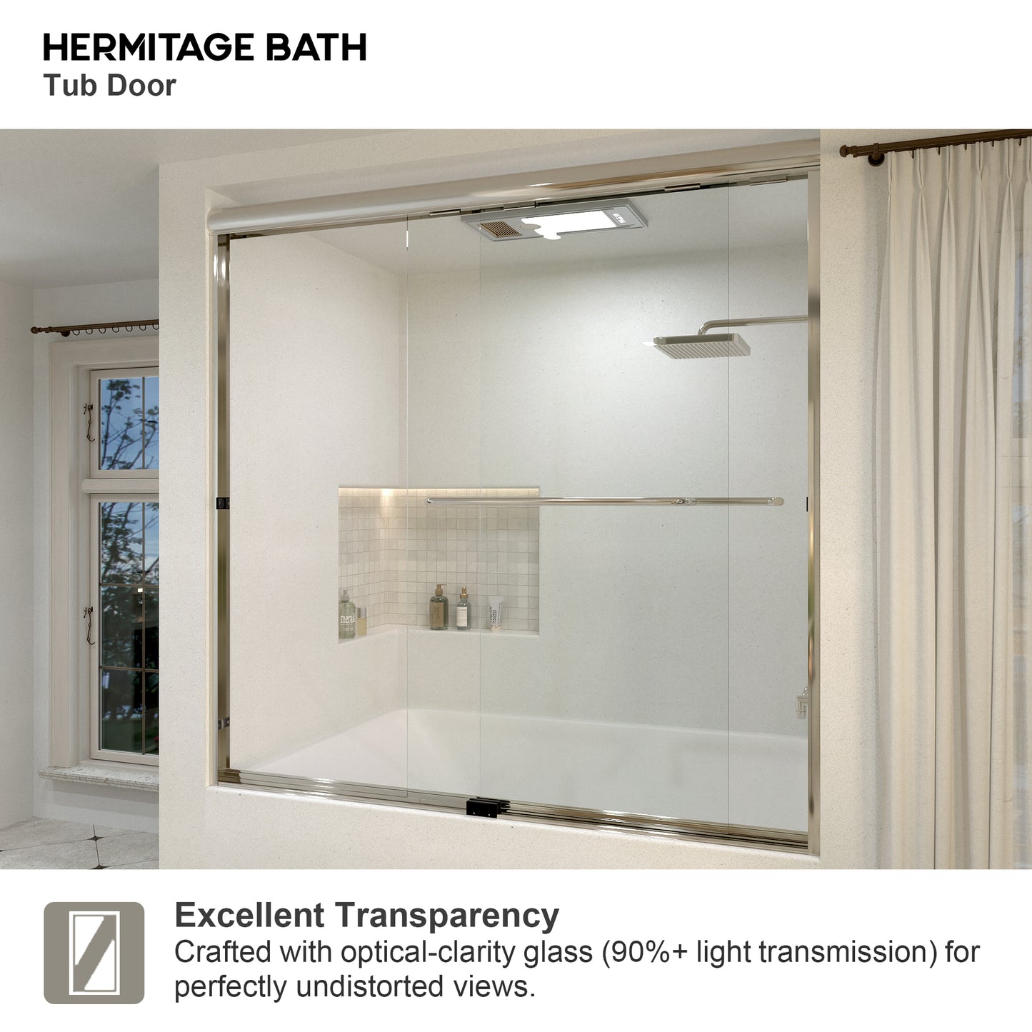 Sivilian 56 in. W x 60 in. H Sliding Bath Tub Door in Semi Frameless with Clear Glass
