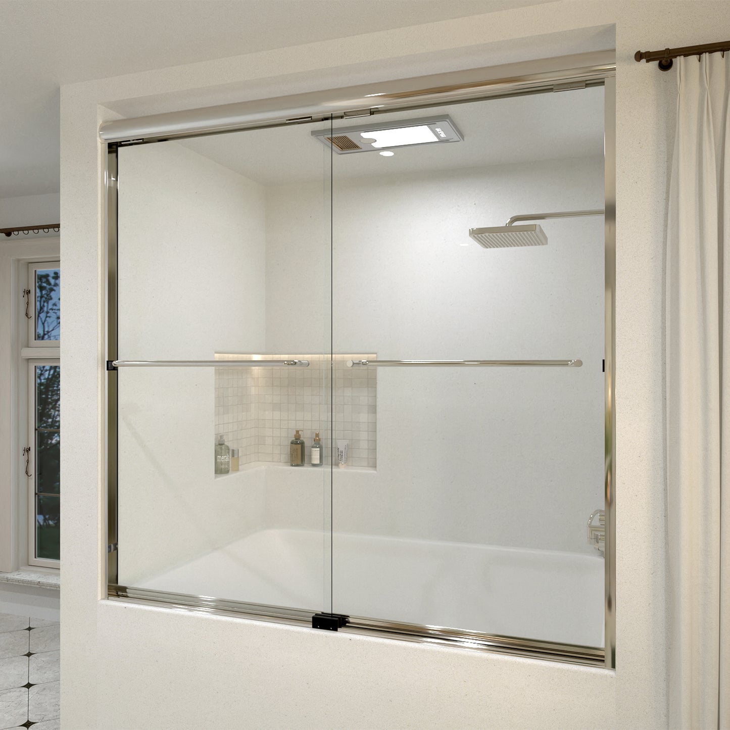 Sivilian 56 in. W x 60 in. H Sliding Bath Tub Door in Semi Frameless with Clear Glass